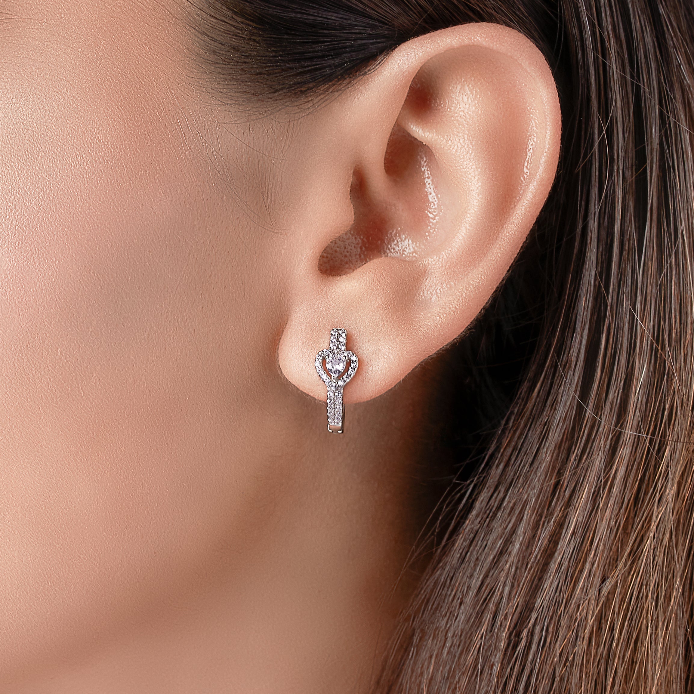 Silver Zircon Heart Hoops (Earrings)