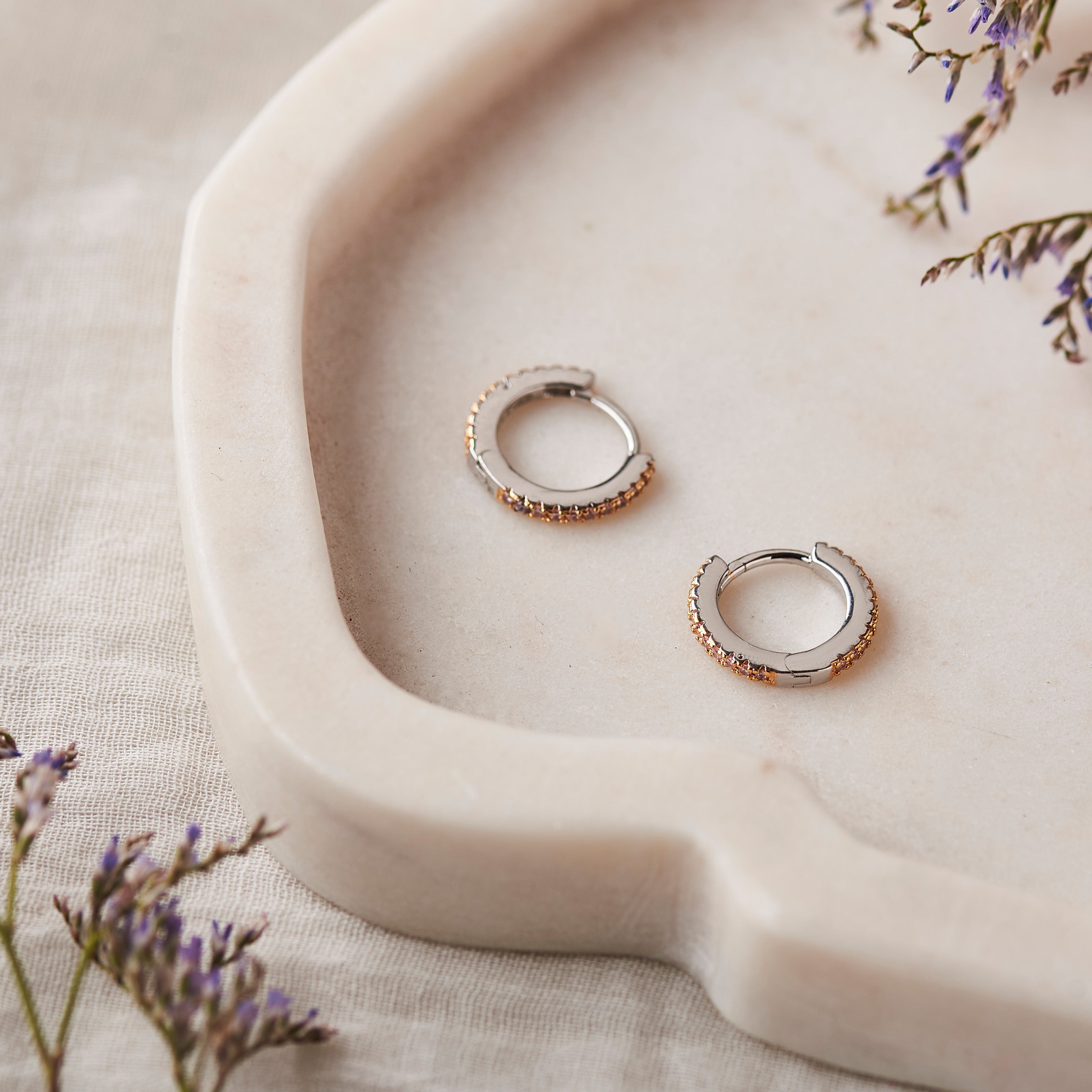 Silver Dual Tone Zircon Hoops (Earrings)