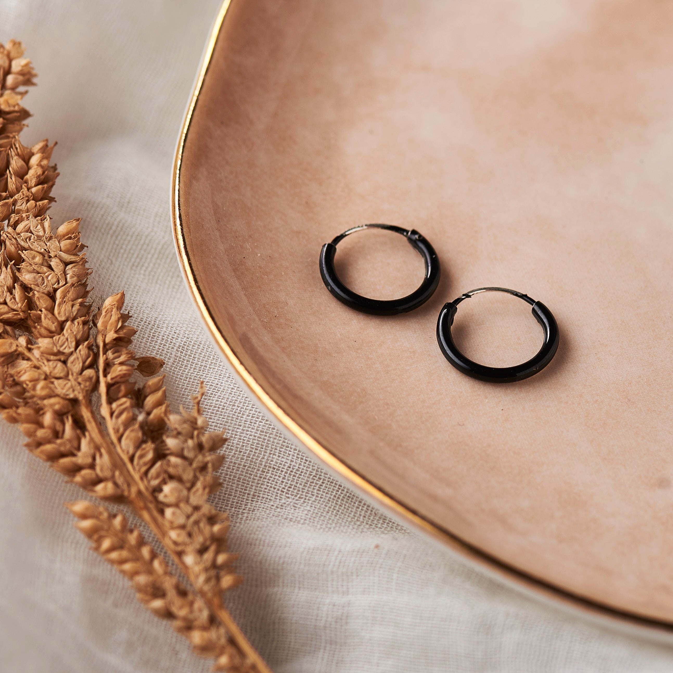 Silver Simply Black Hoops (Earrings)