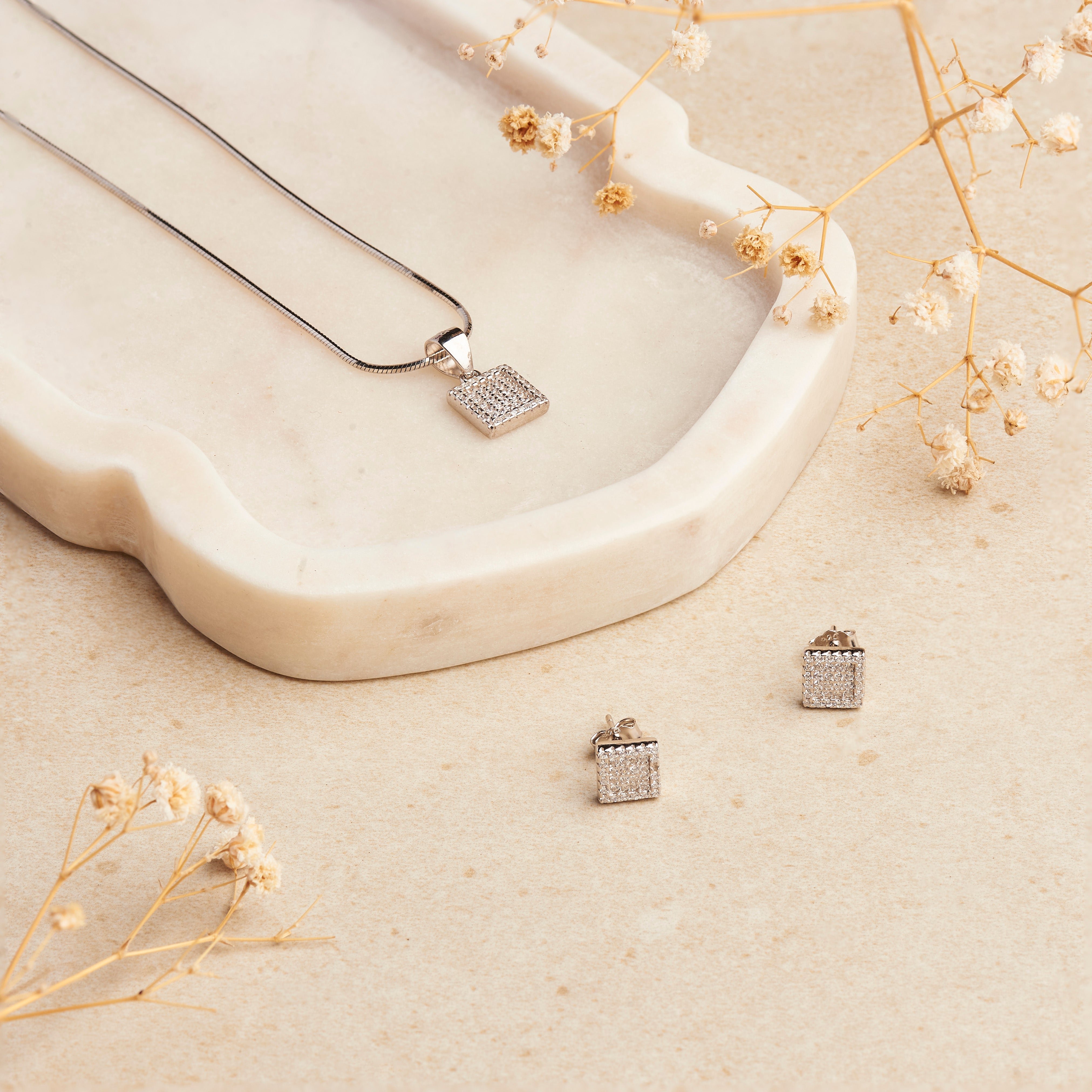 Silver Zircon Ice Necklace Set