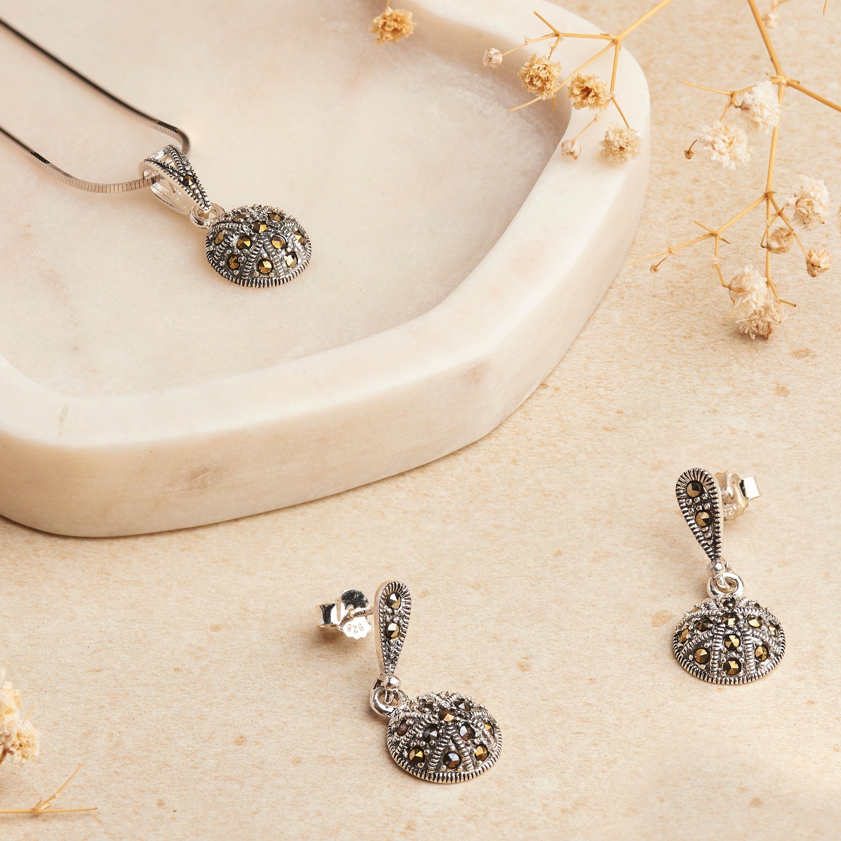 Antique Silver Crystal Dome Necklace Set