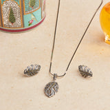Antique Silver Marcasite Leaf Necklace Set