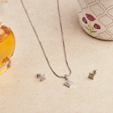 Silver Zircon Spades Necklace Set