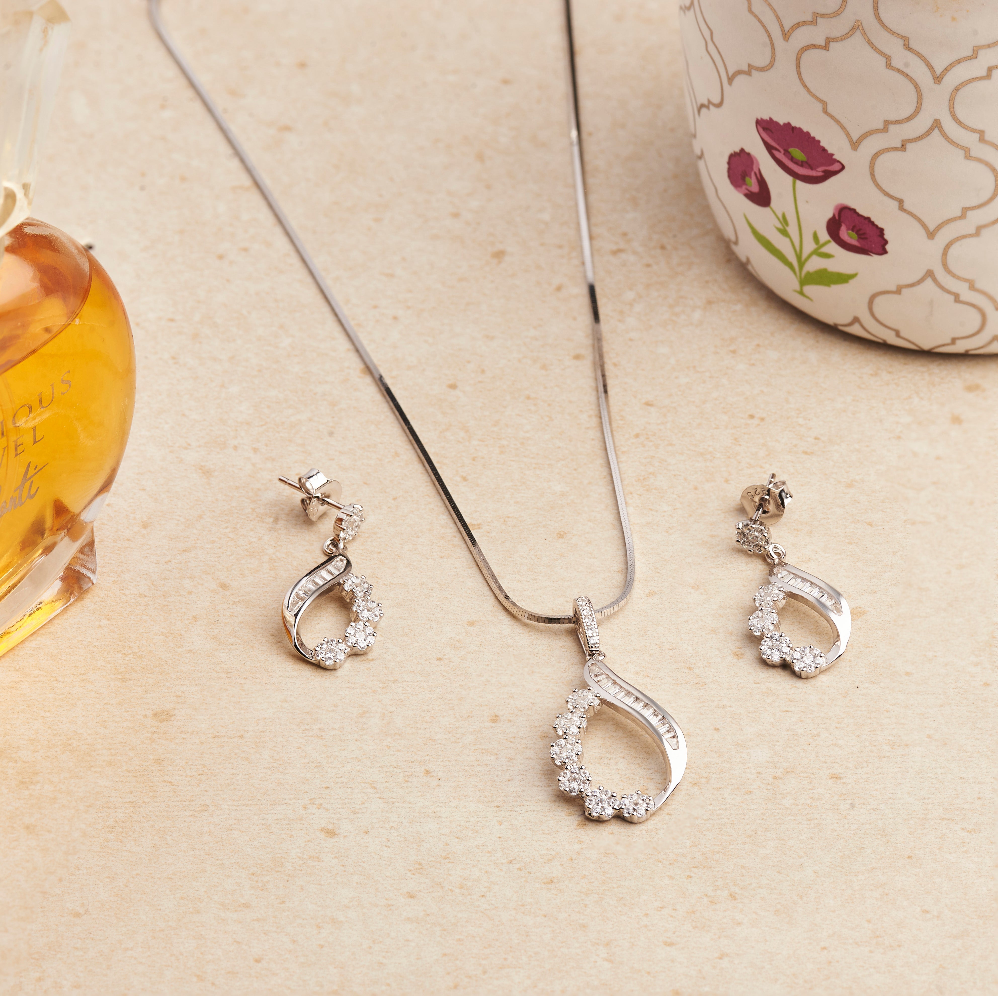 Silver Zircon Dazzle Necklace Set