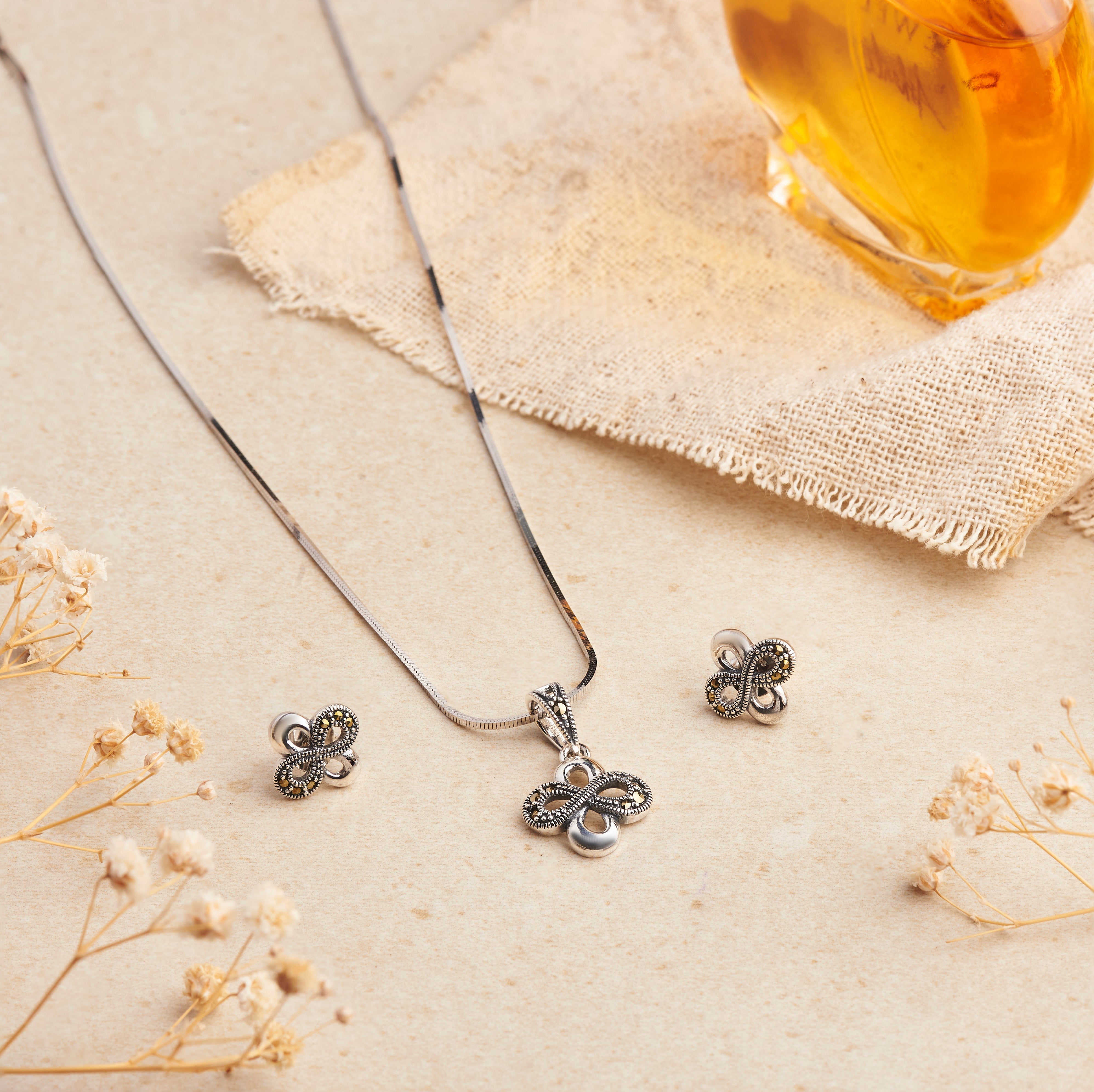 Antique Silver Infinity Necklace Set