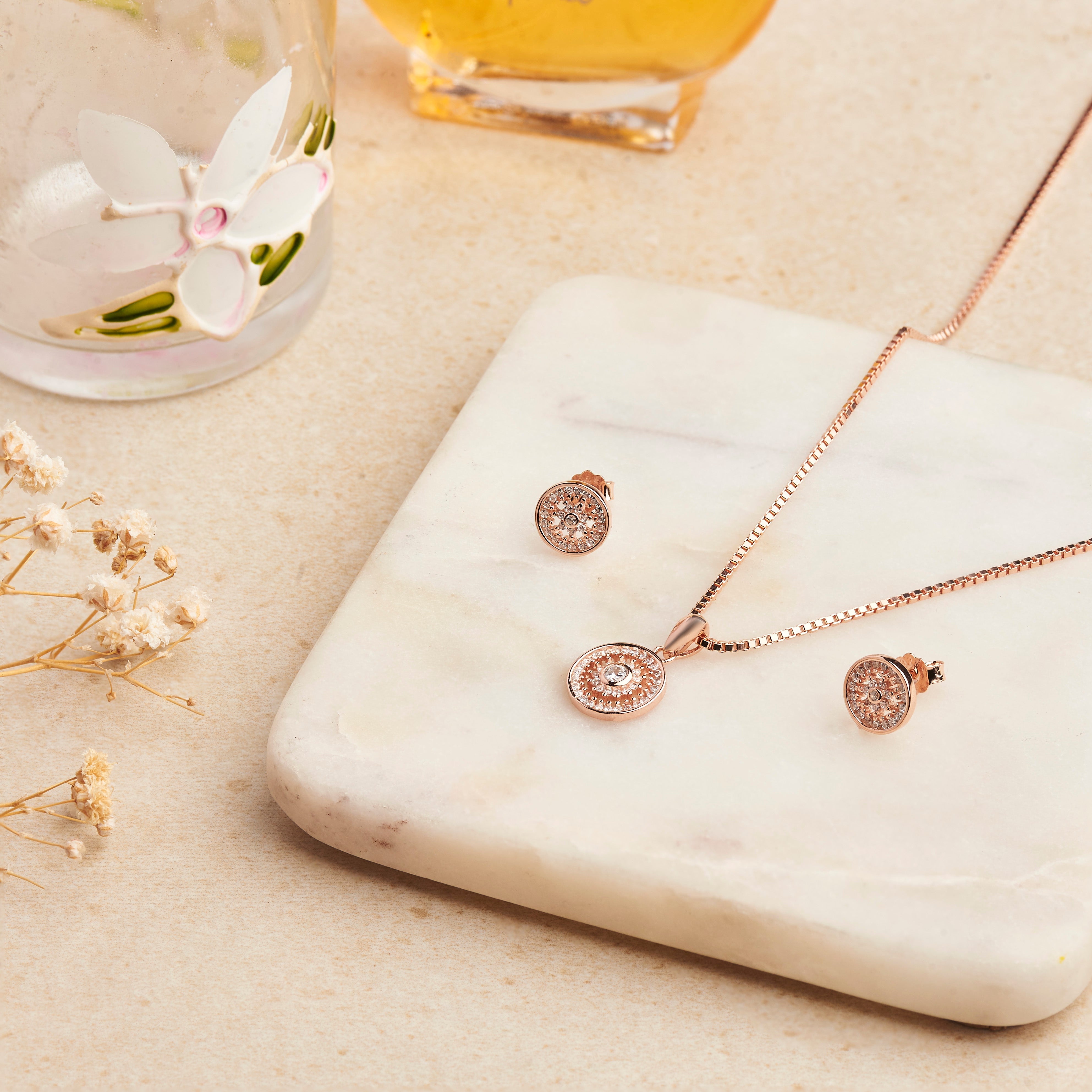Rose Gold Zircon Iris Necklace Set