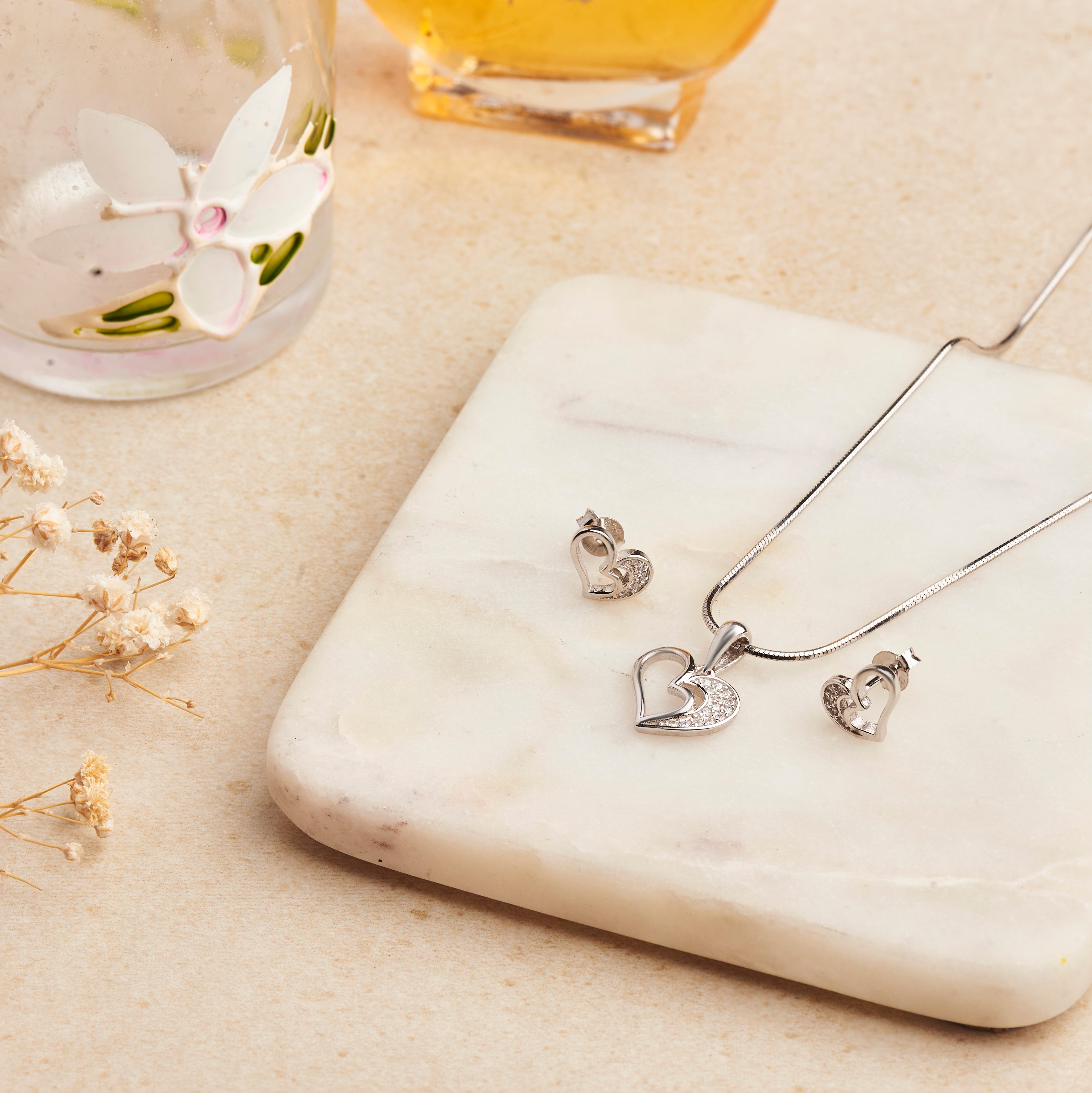 Silver "Half of My Zircon Heart" Necklace Set