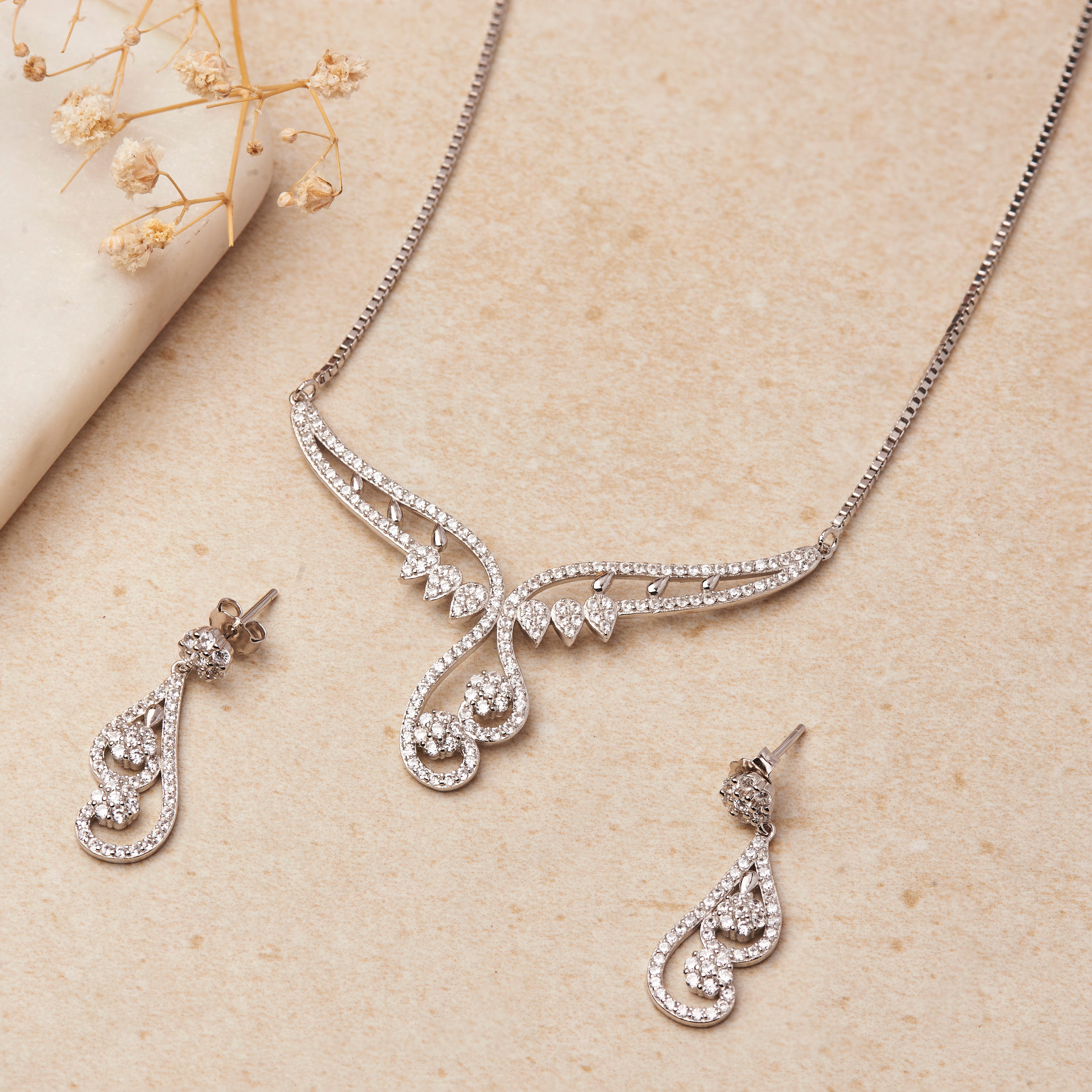 Silver Phoenix Wings Necklace Set