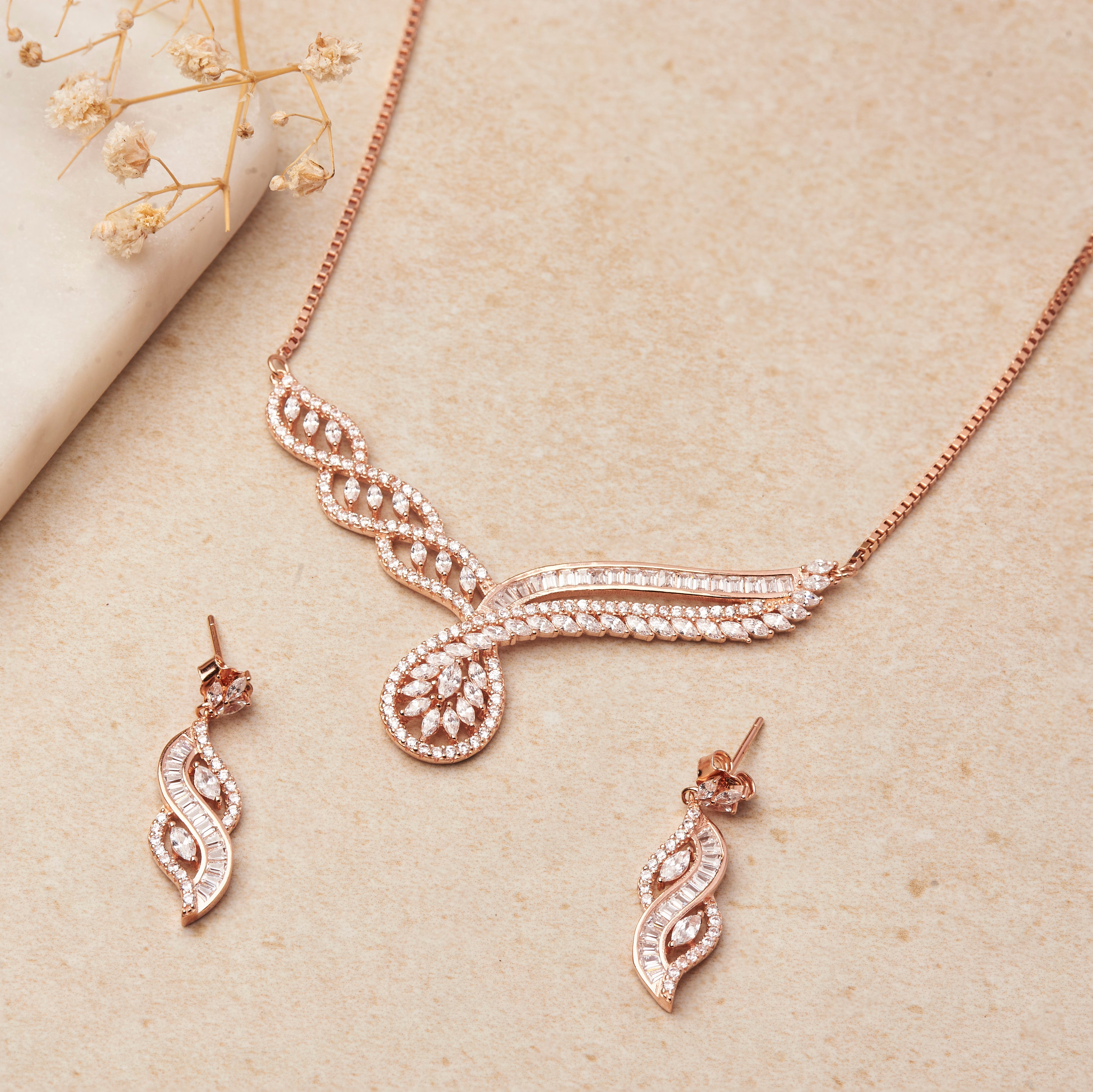 Rose Gold Rising Phoenix Necklace Set