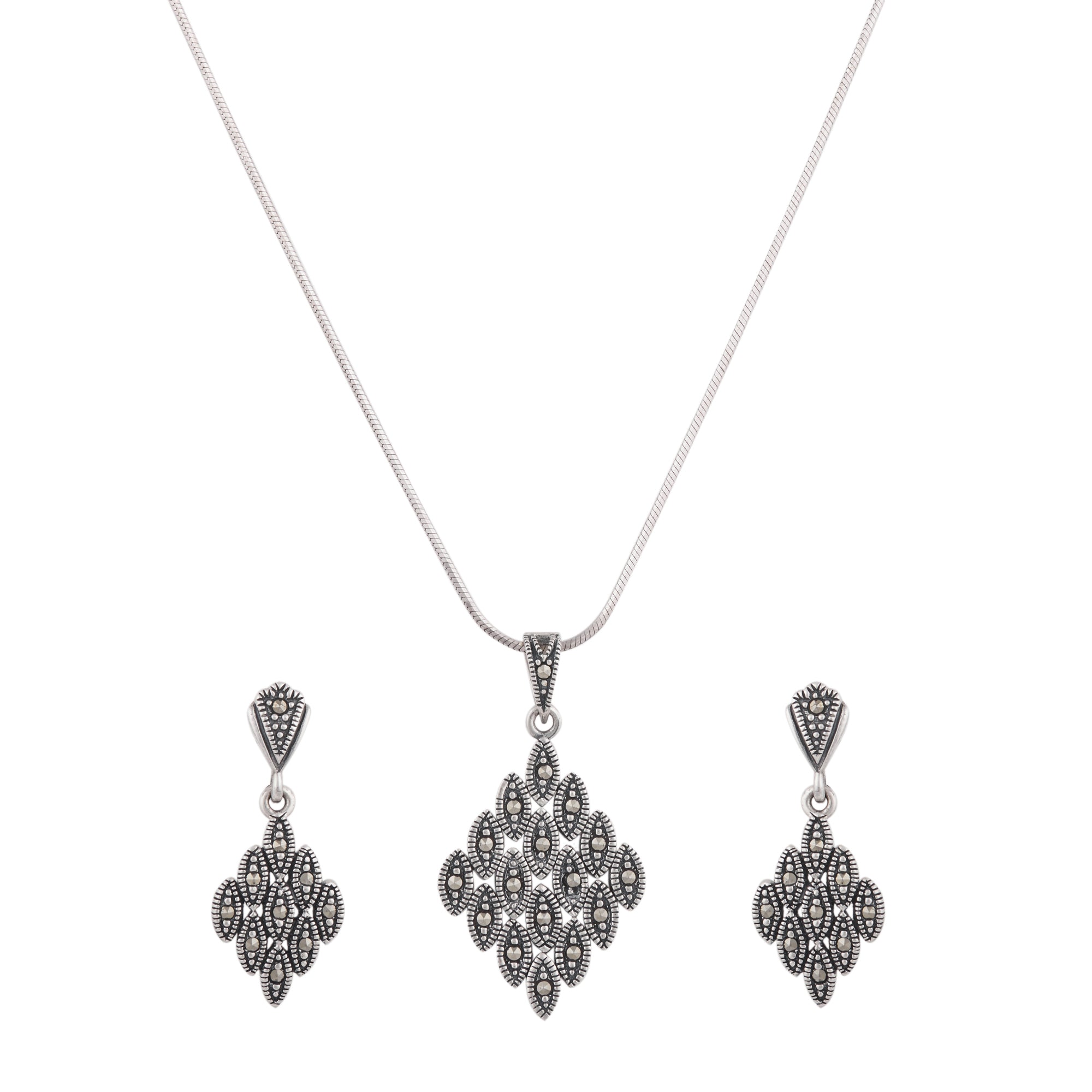 Oxidized Silver Marcasite Maze Necklace Set