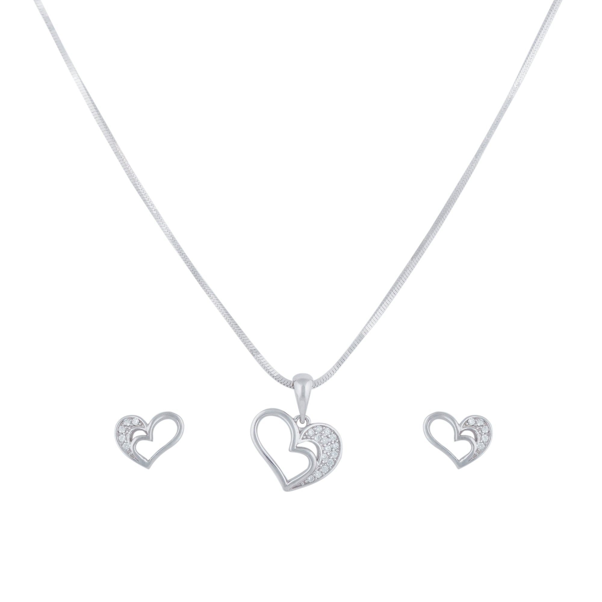 Silver "Half of My Zircon Heart" Necklace Set