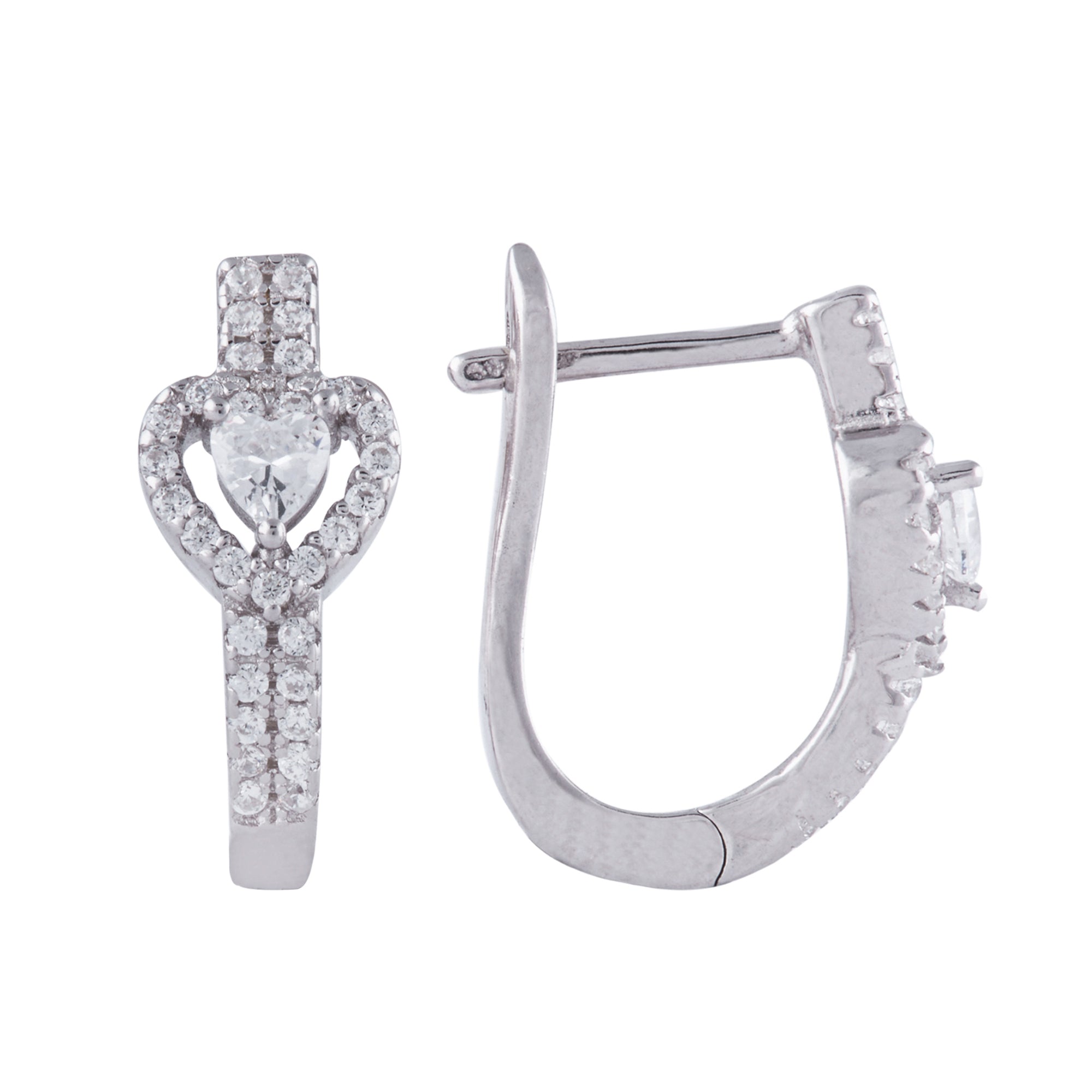 Silver Zircon Heart Hoops (Earrings)