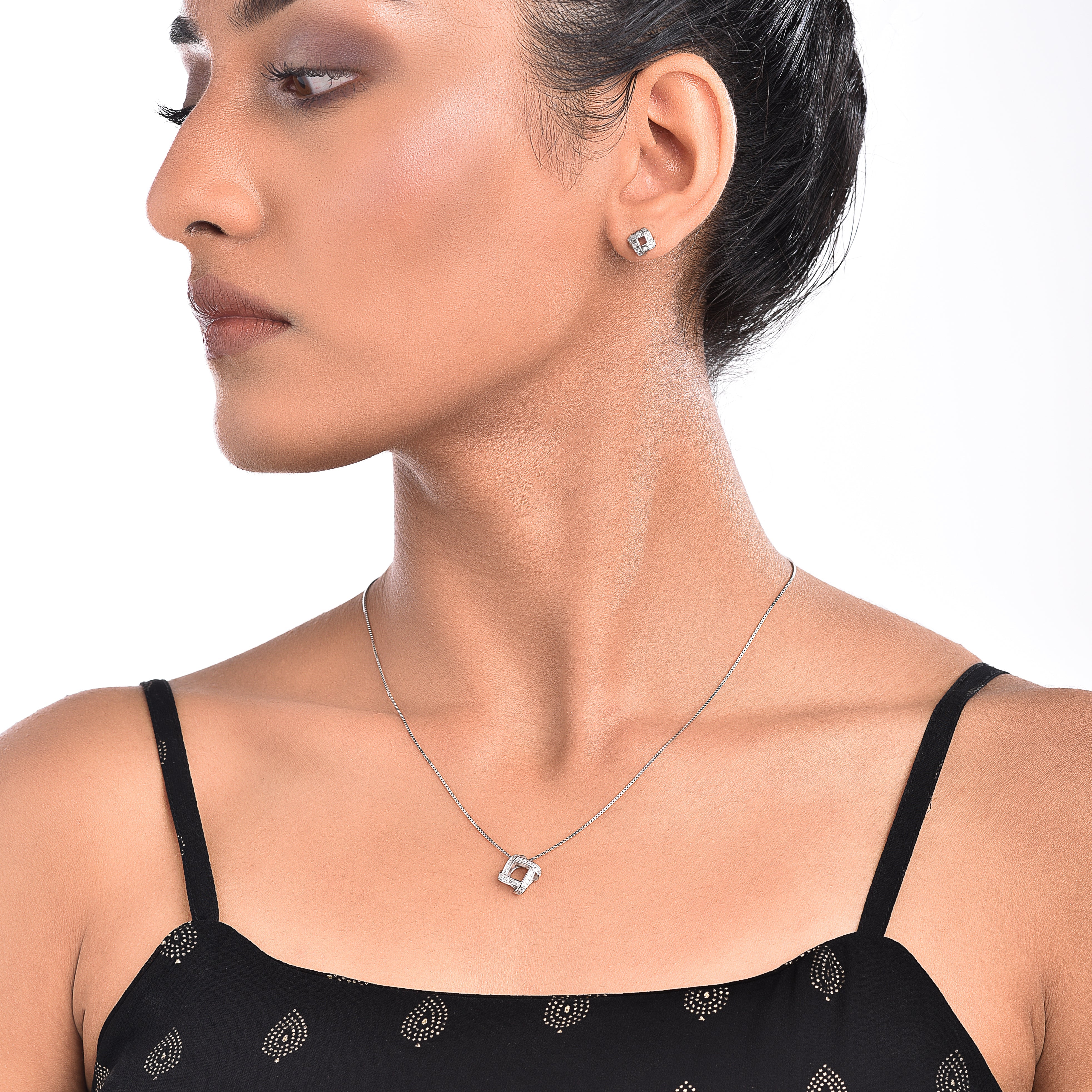 Silver Zircon Loopy Box Necklace Set