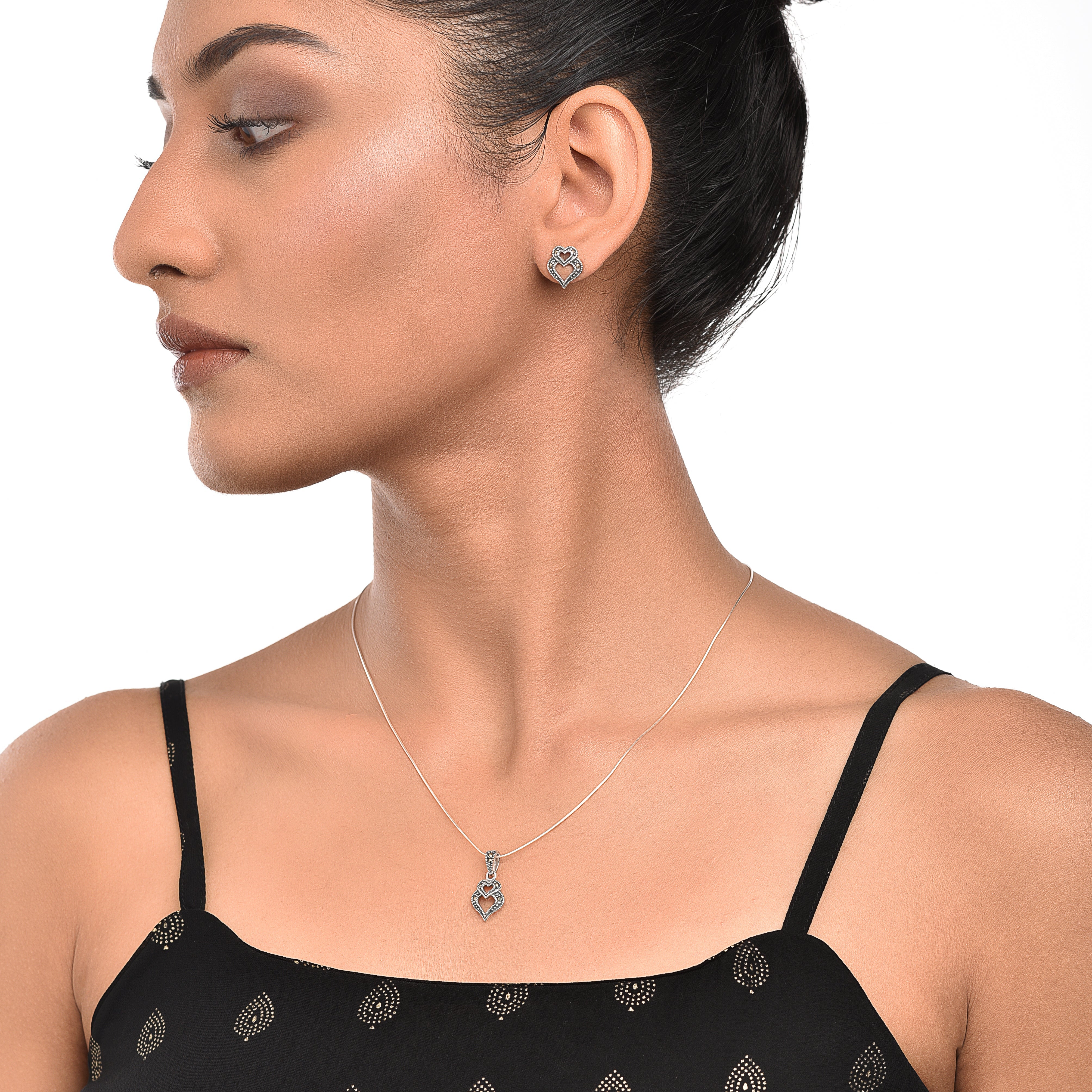 Antique Silver Cobra Heart Necklace Set