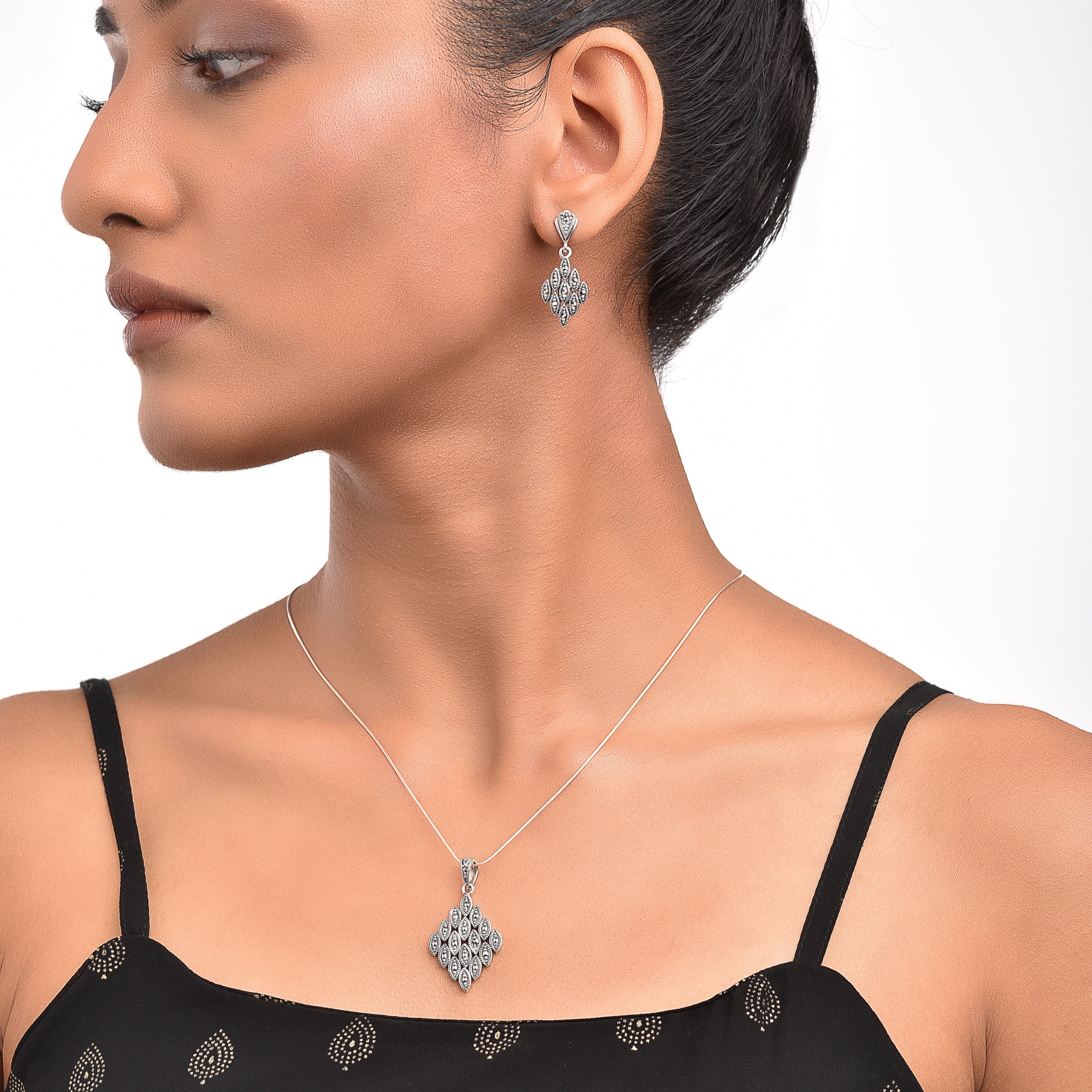 Oxidized Silver Marcasite Maze Necklace Set