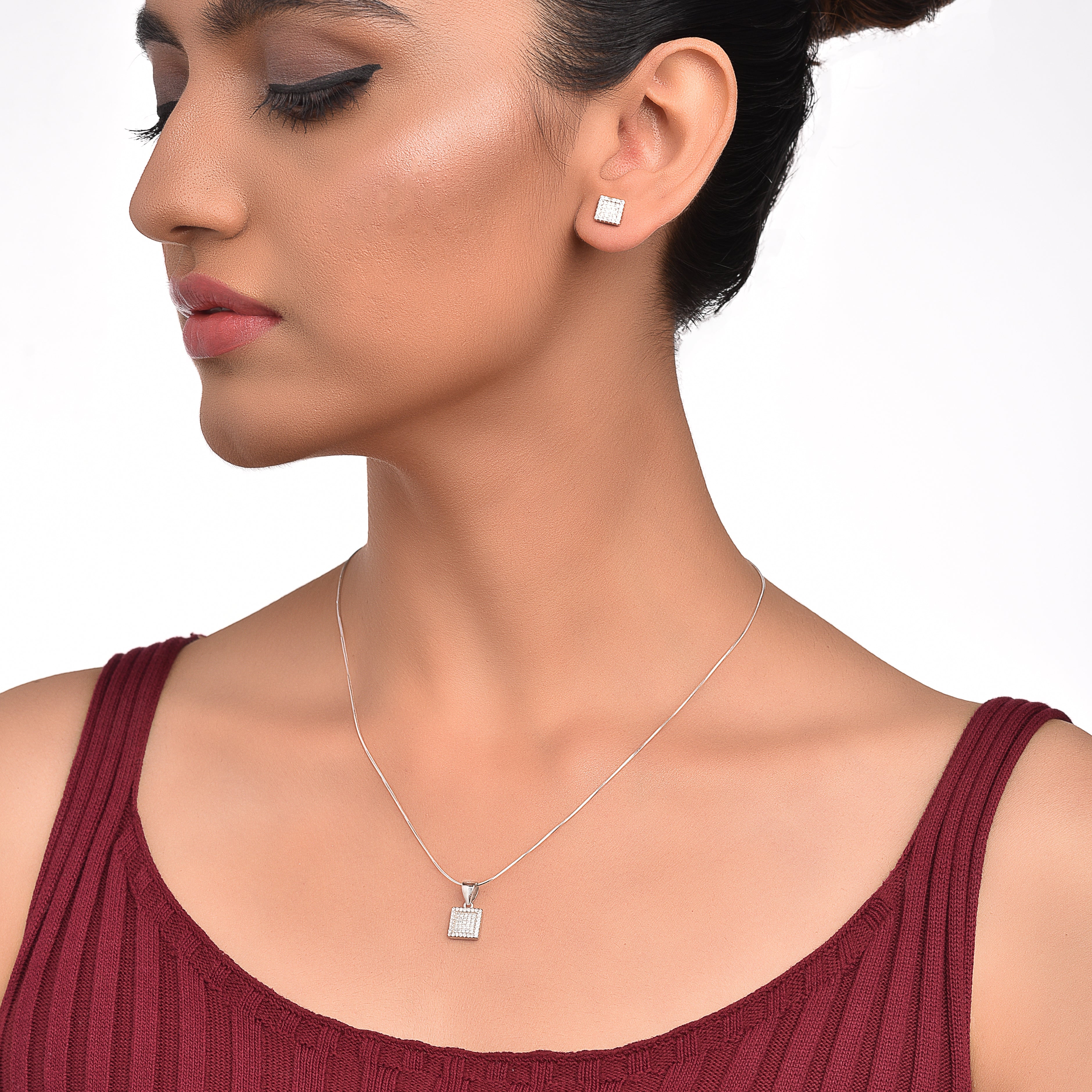 Silver Zircon Ice Necklace Set