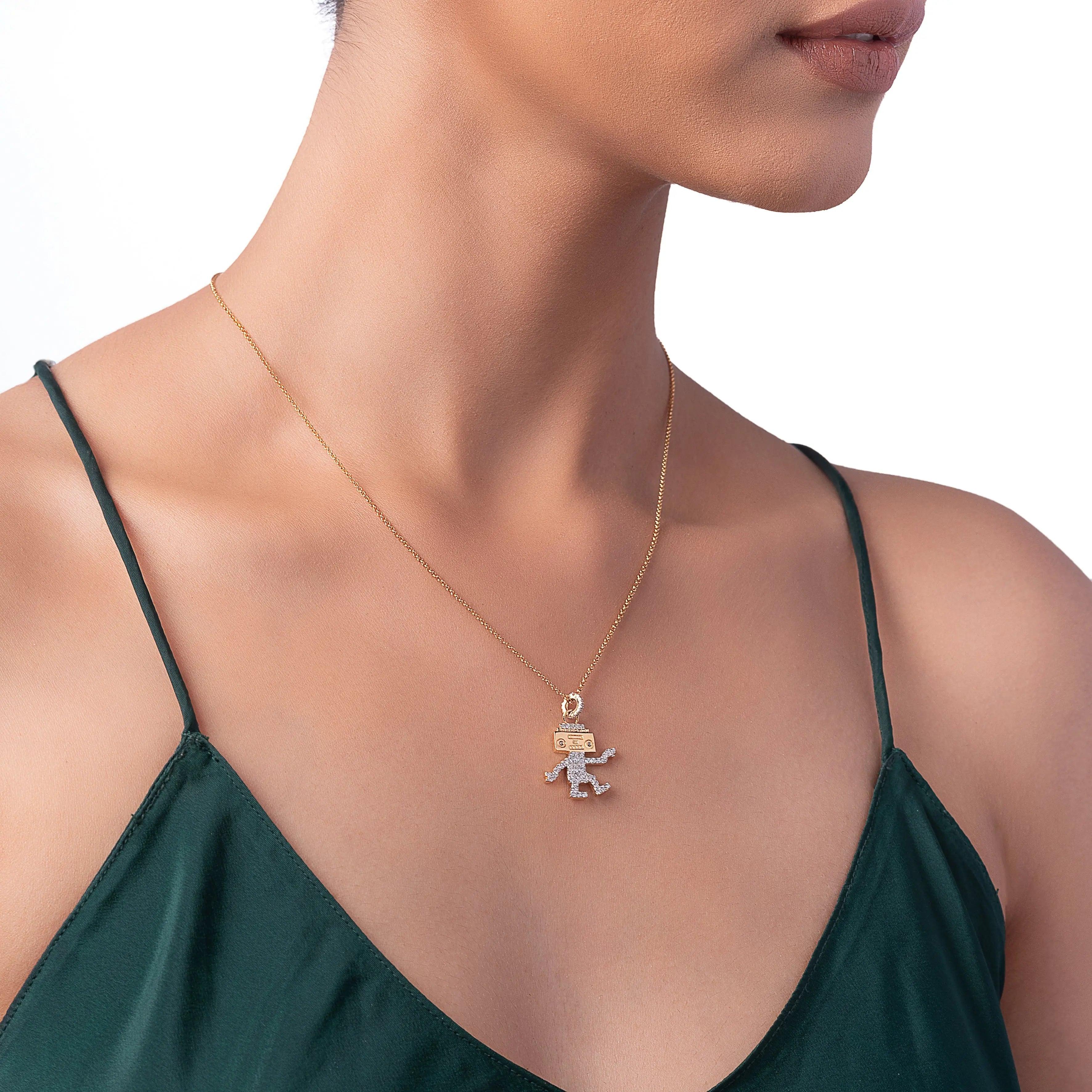 Rose Gold Groovy Robo Zircon Necklace Dhanaza