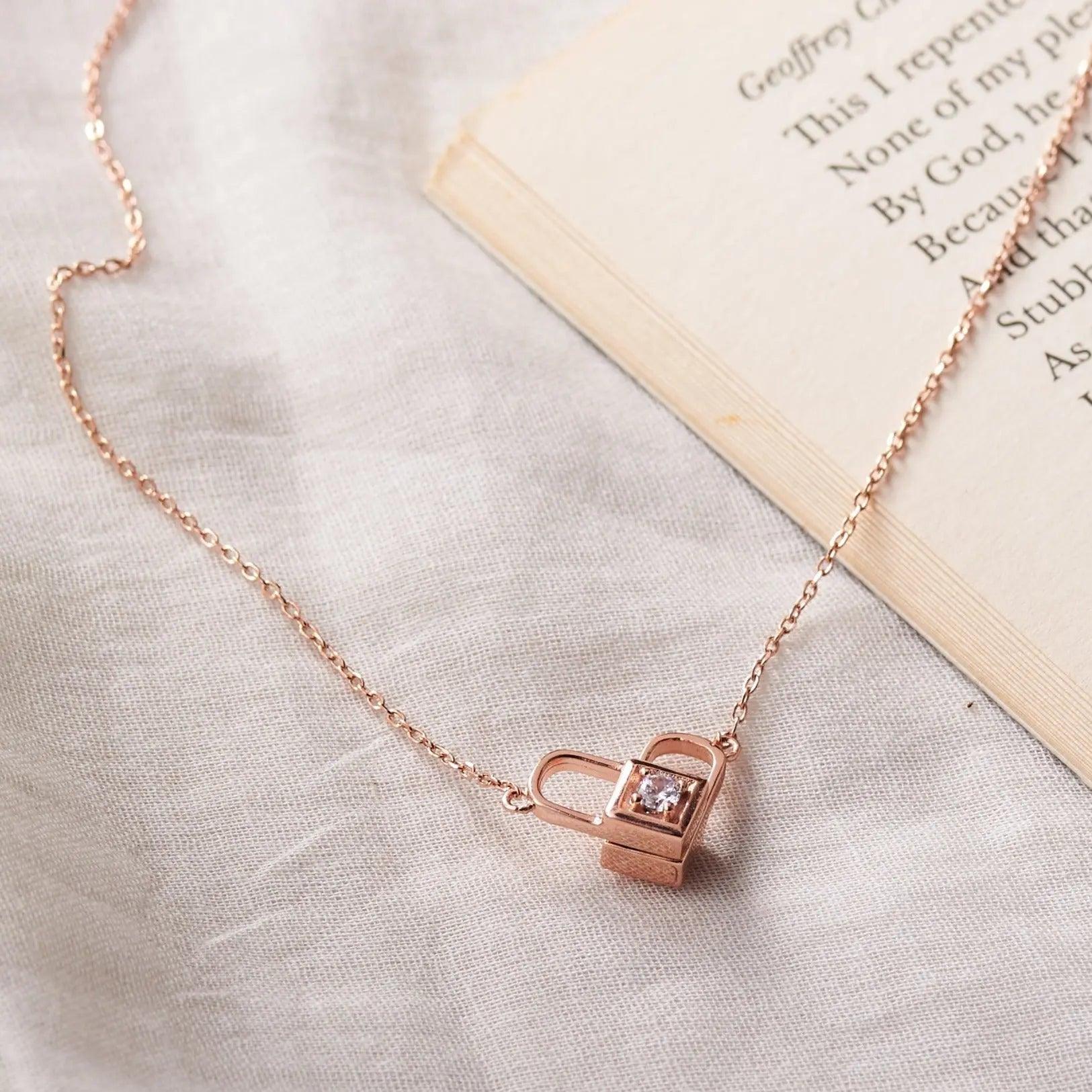 Rose Gold Locked Heart Necklace Dhanaza