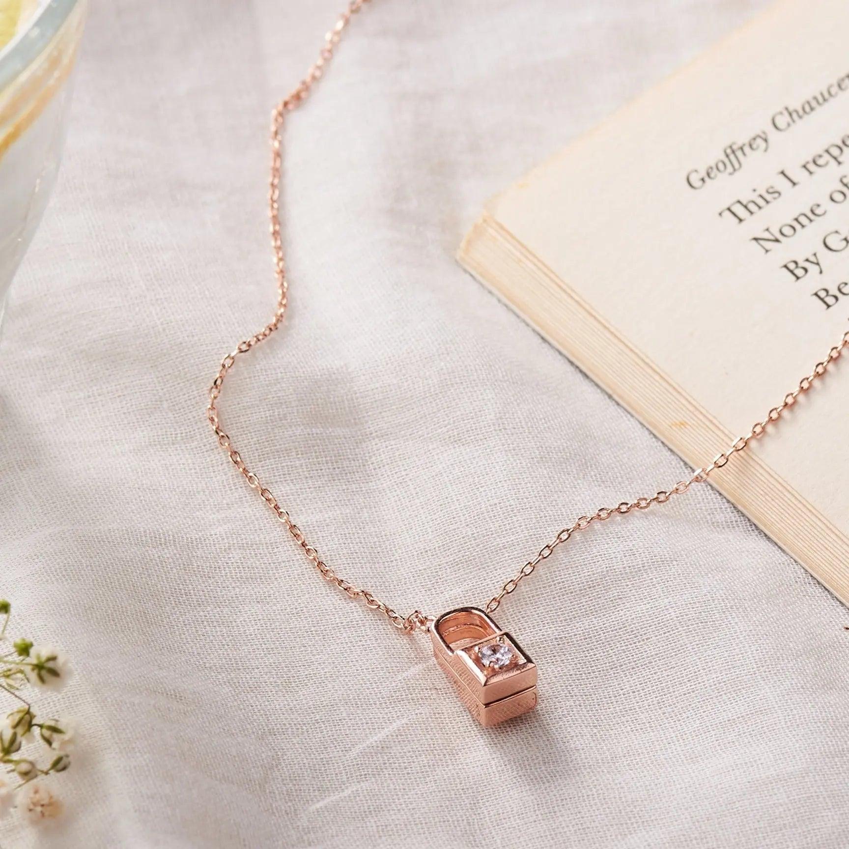Rose Gold Locked Heart Necklace Dhanaza