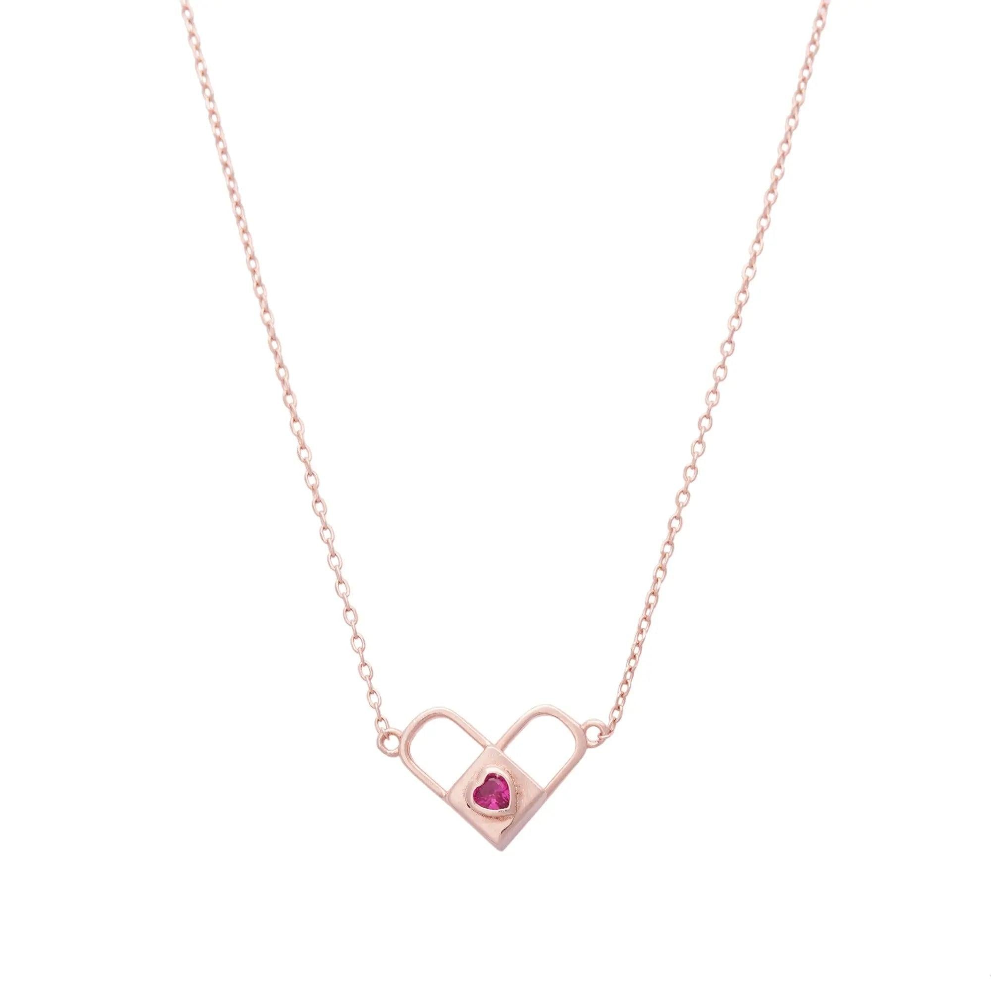 Rose Gold Locked Heart Necklace Dhanaza