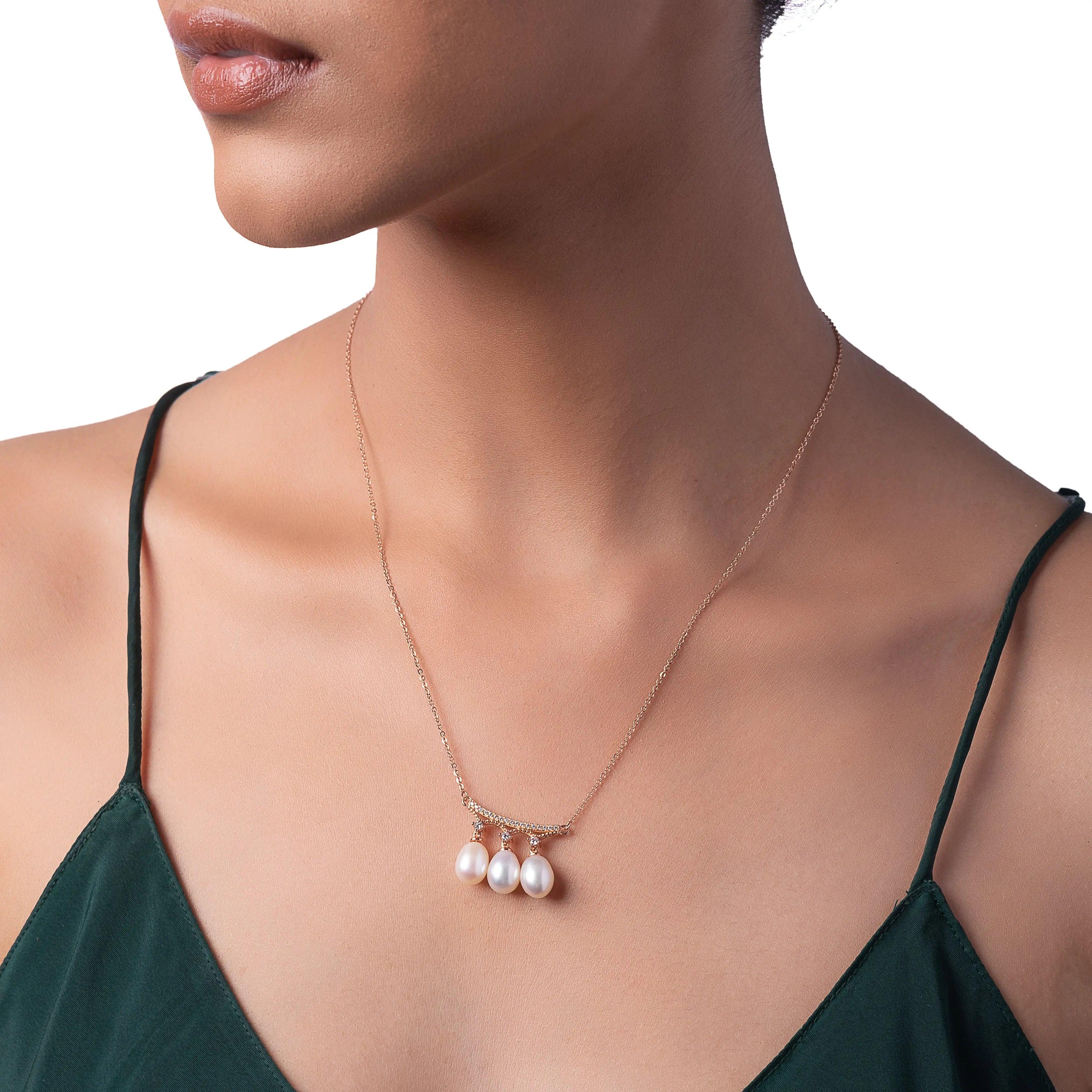 Rose Gold Teardrop Pearls Necklace Dhanaza