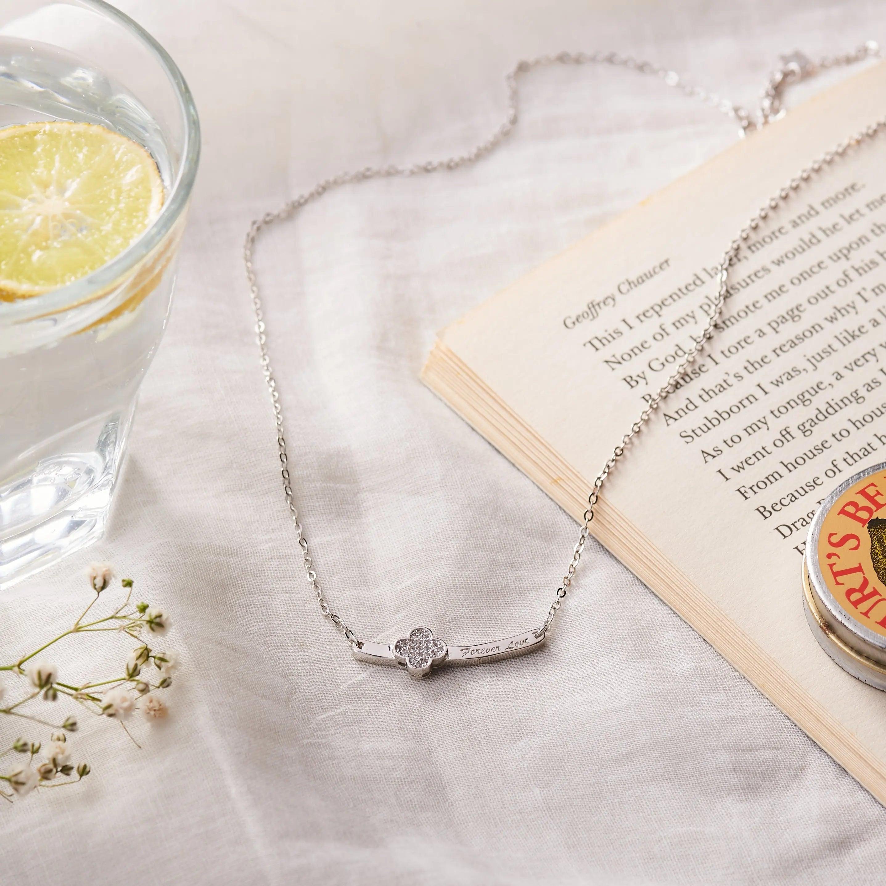 Silver 'Forever Love' Engraving Necklace Dhanaza