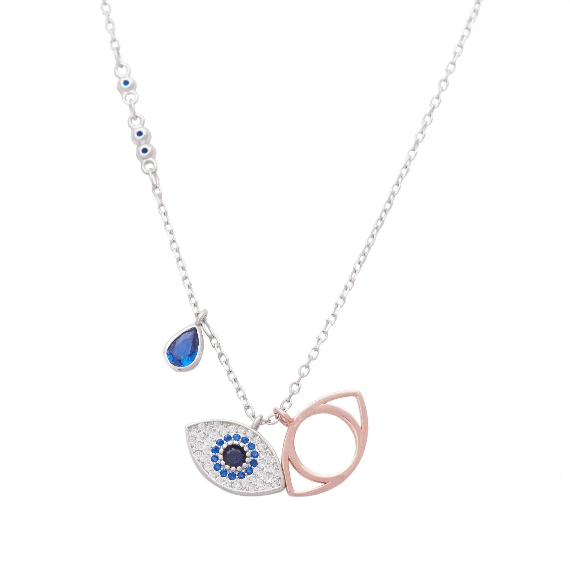 Silver Blue Evil Eye Necklace Dhanaza