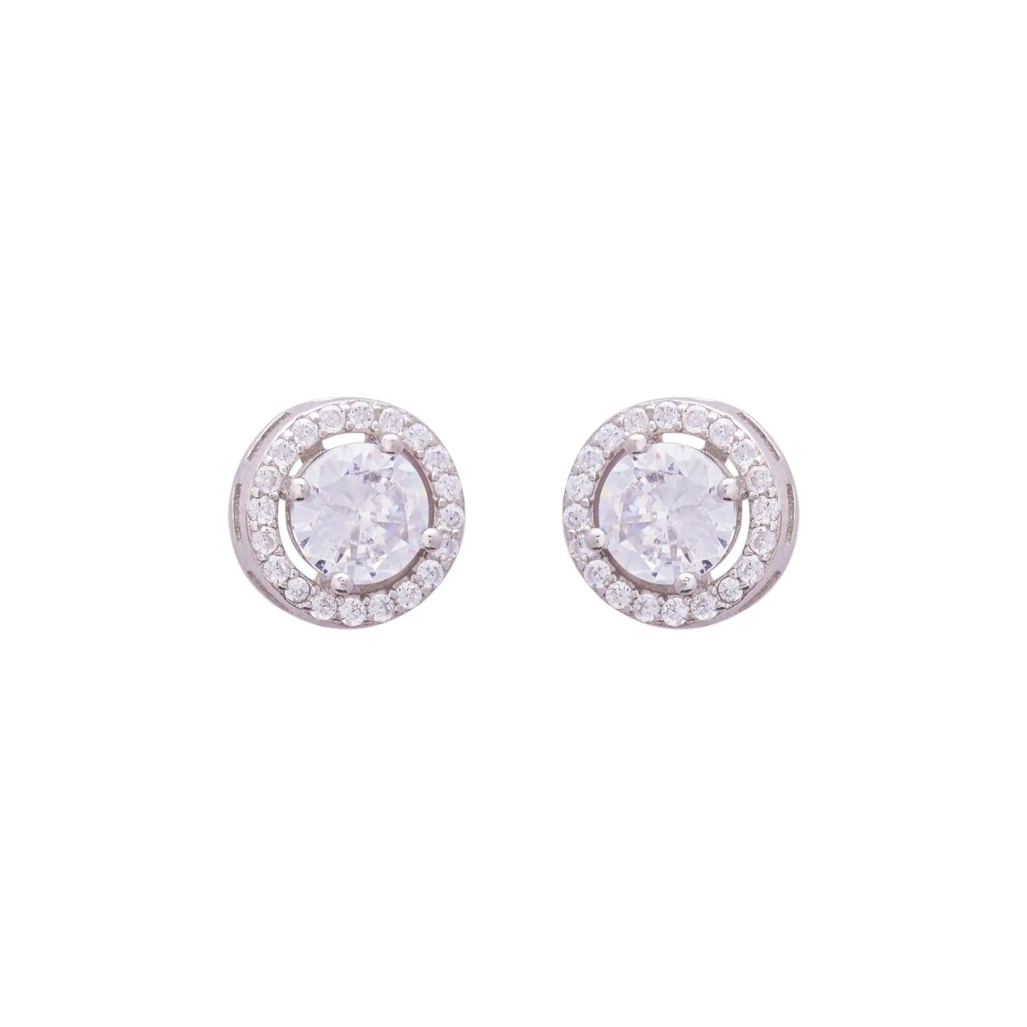 Silver Classic Halo Zircon Studs Dhanaza