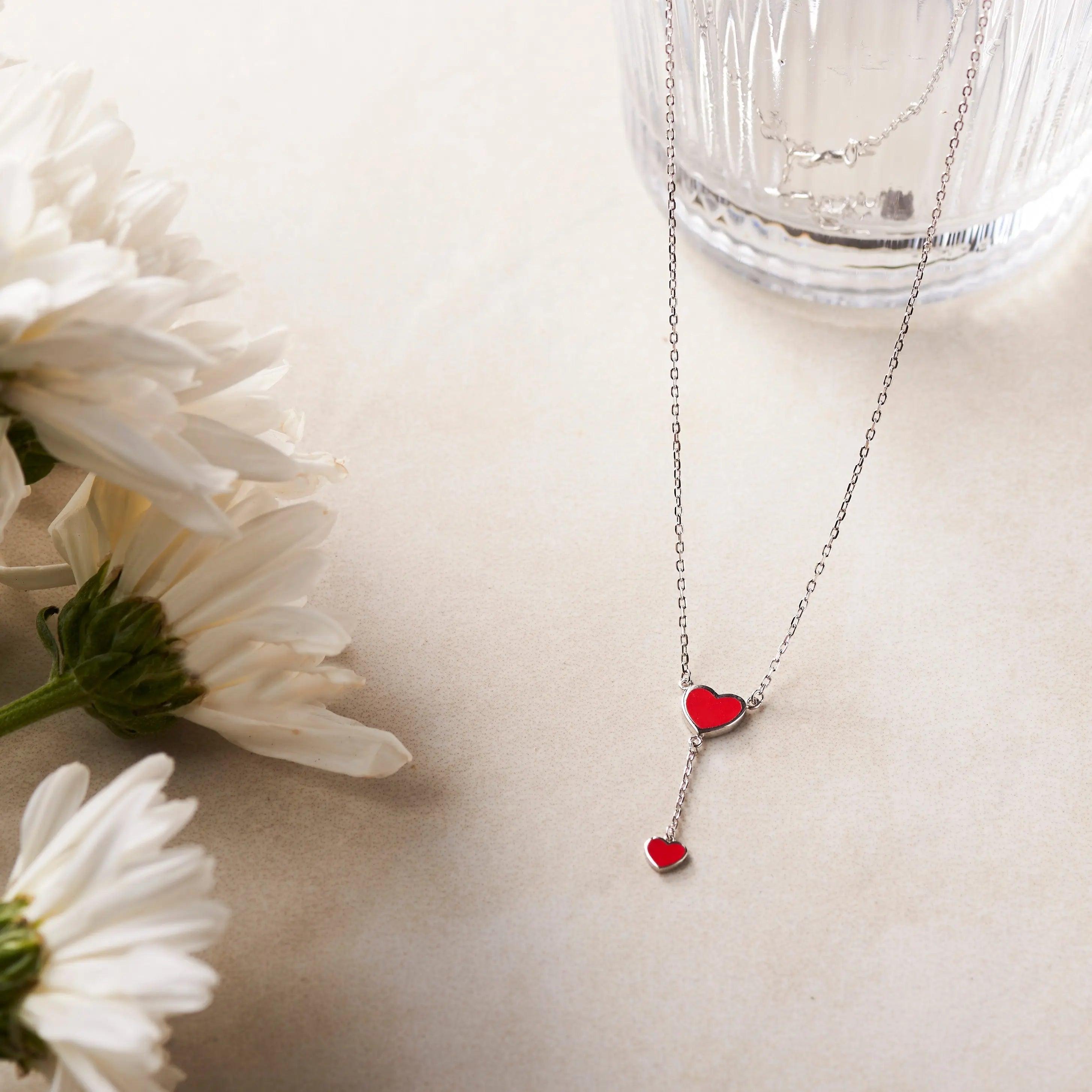 Silver Little Red Hearts Necklace Dhanaza
