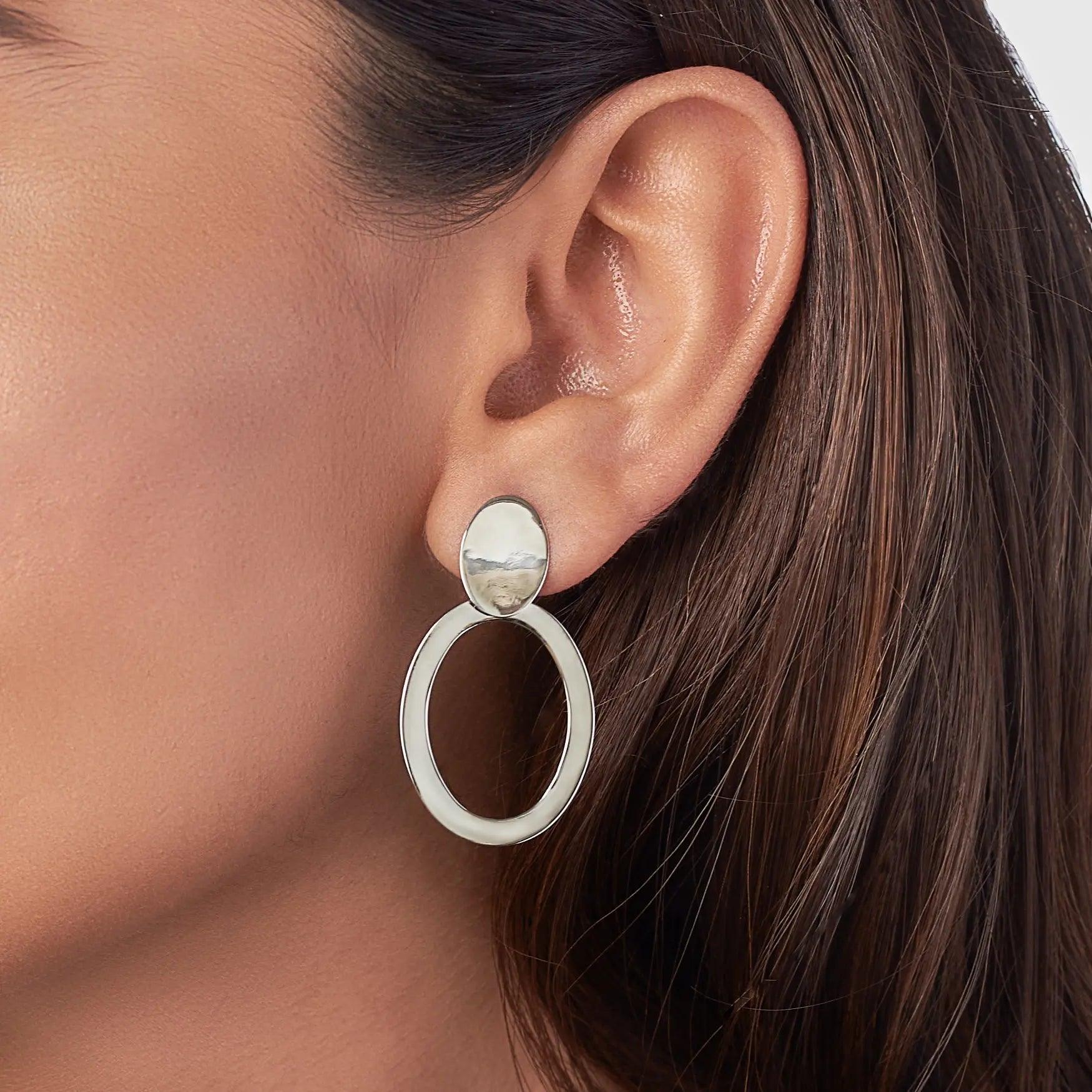 Silver Minimal Oval Earrings Dhanaza