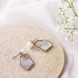 Silver Pearl Pentagon MoonStone Earrings Dhanaza