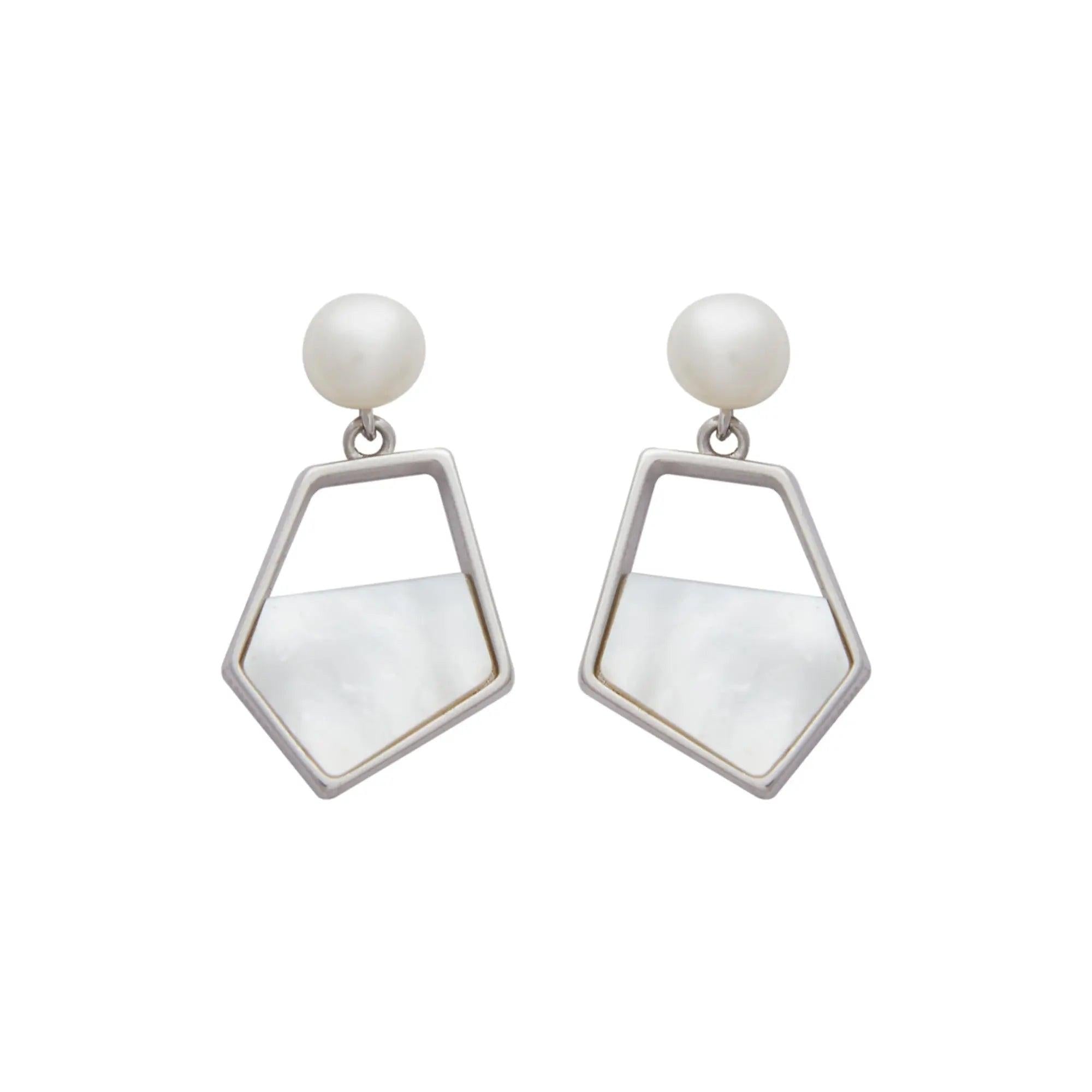 Silver Pearl Pentagon MoonStone Earrings Dhanaza