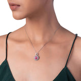 Silver Pink Halo Zircon Necklace Dhanaza
