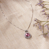 Silver Pink Halo Zircon Necklace Dhanaza