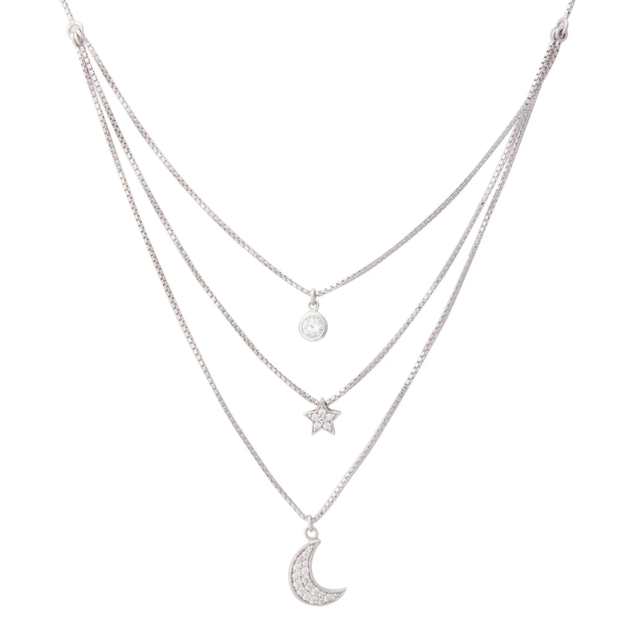 Silver Sun Moon Star Necklace Dhanaza