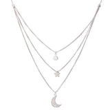Silver Sun Moon Star Necklace Dhanaza