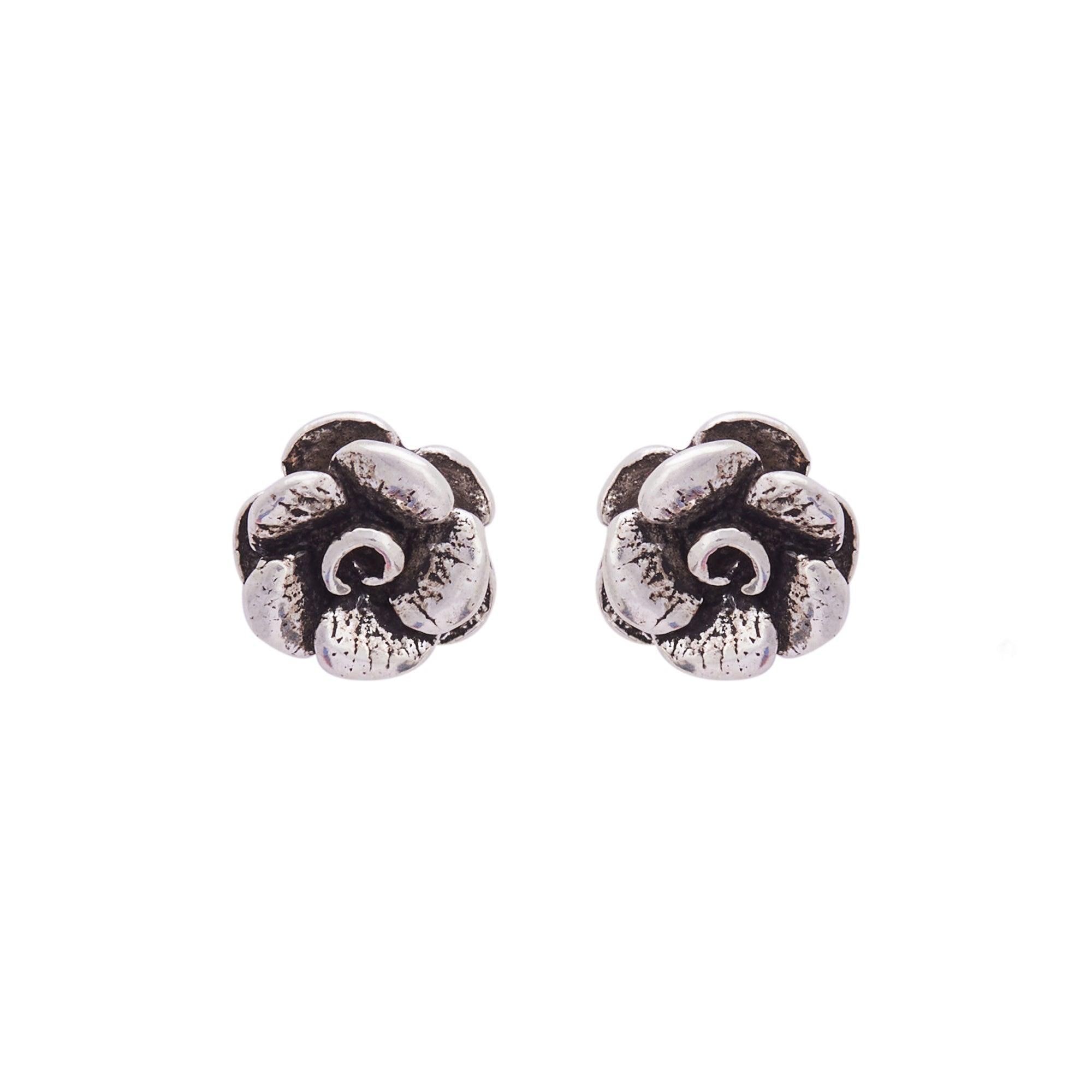 Oxidized Silver 3D Rose Studs (Earrings) Dhanaza