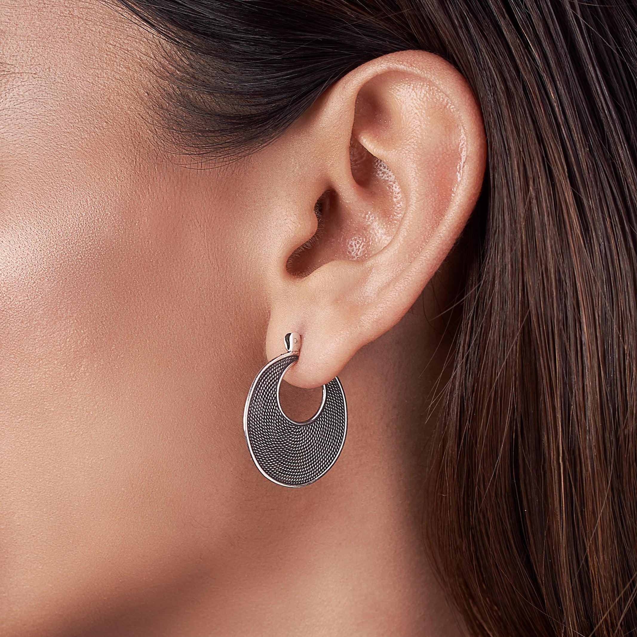 Oxidized Silver Crescent Earrings Dhanaza