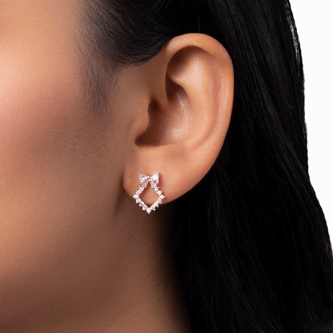 Rose Gold Bow Tie Zircon Studs (Earrings) Dhanaza