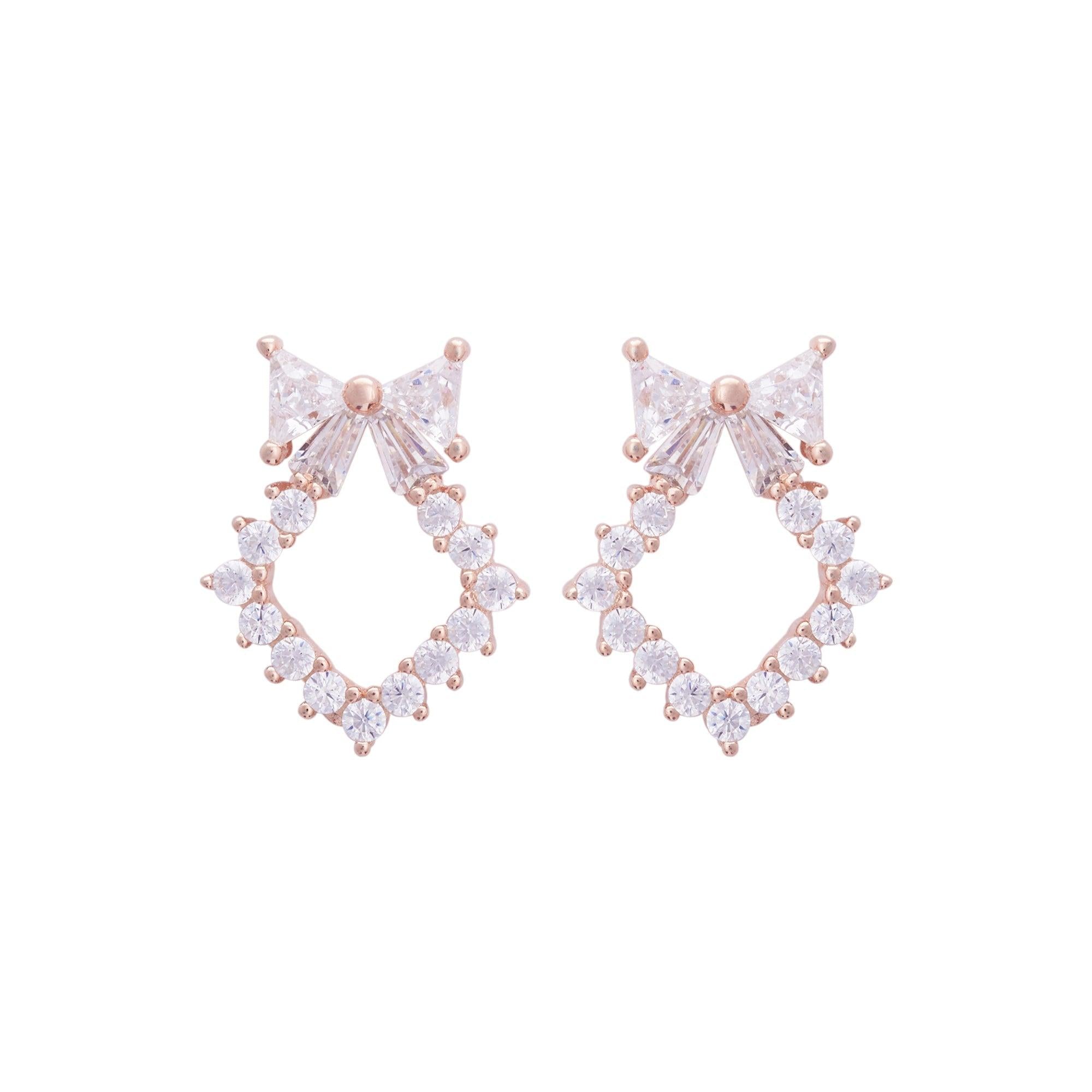 Rose Gold Bow Tie Zircon Studs (Earrings) Dhanaza