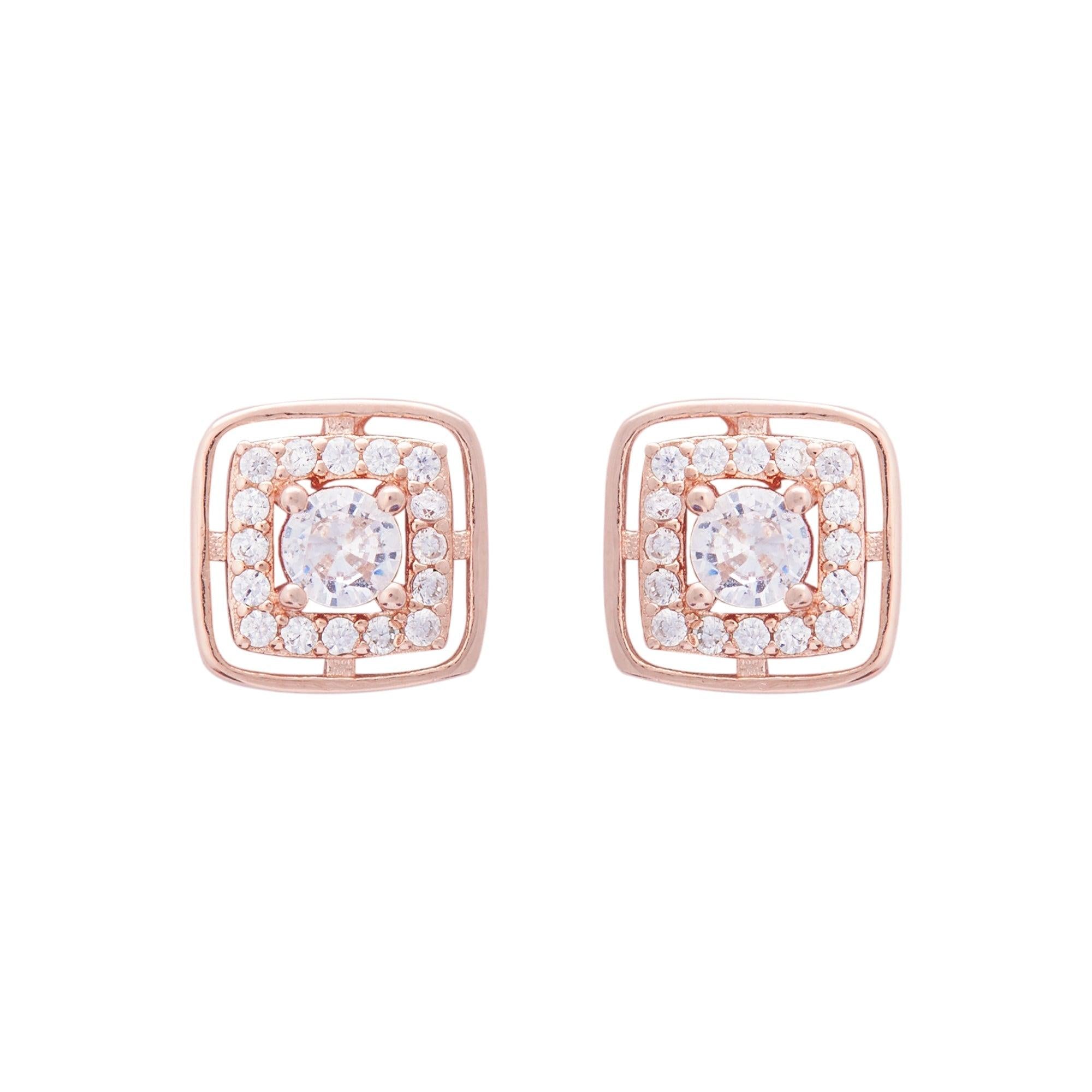 Rose Gold Boxed Zircon Studs (Earrings) Dhanaza