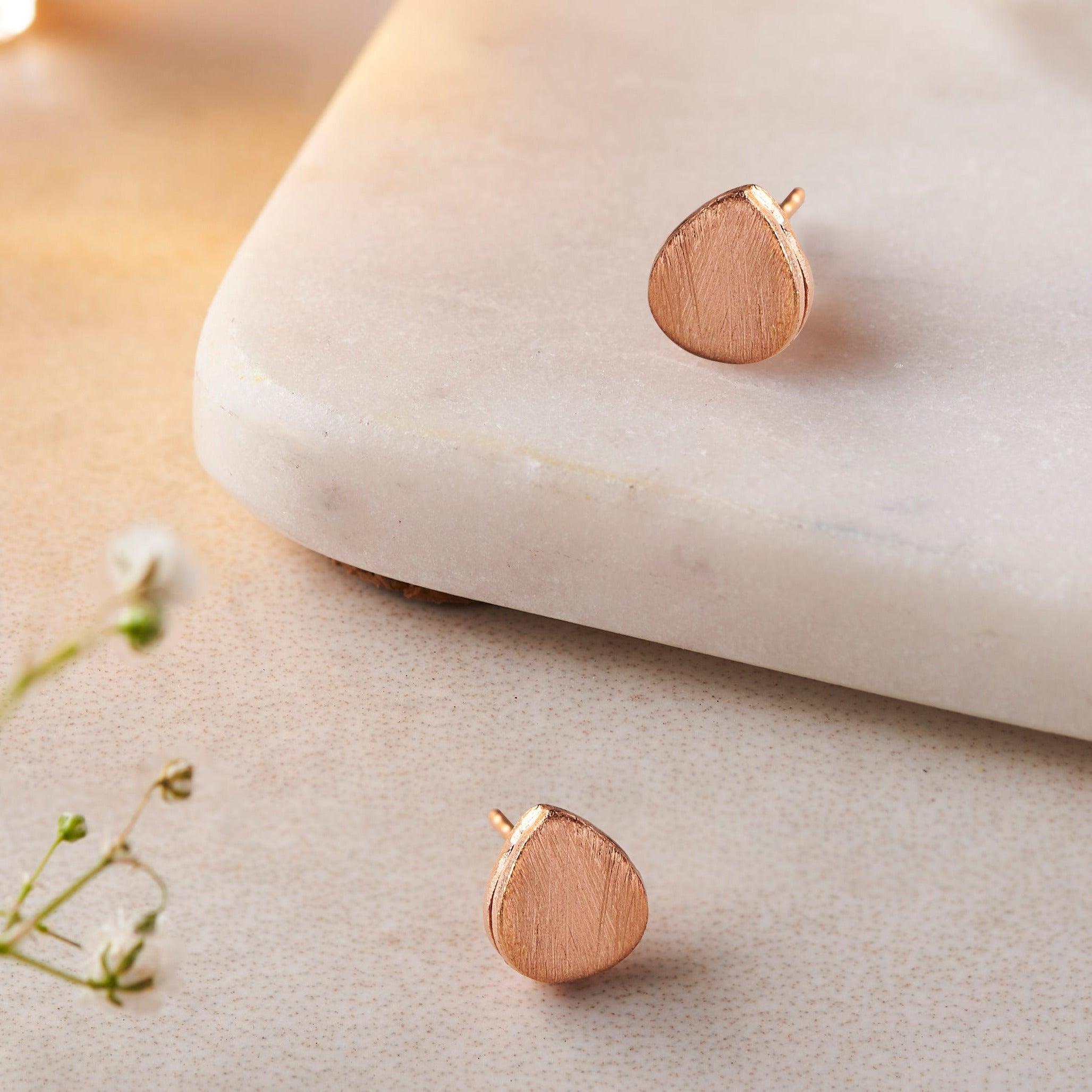 Rose Gold Brushed Leaf Studs (Earrings) Dhanaza