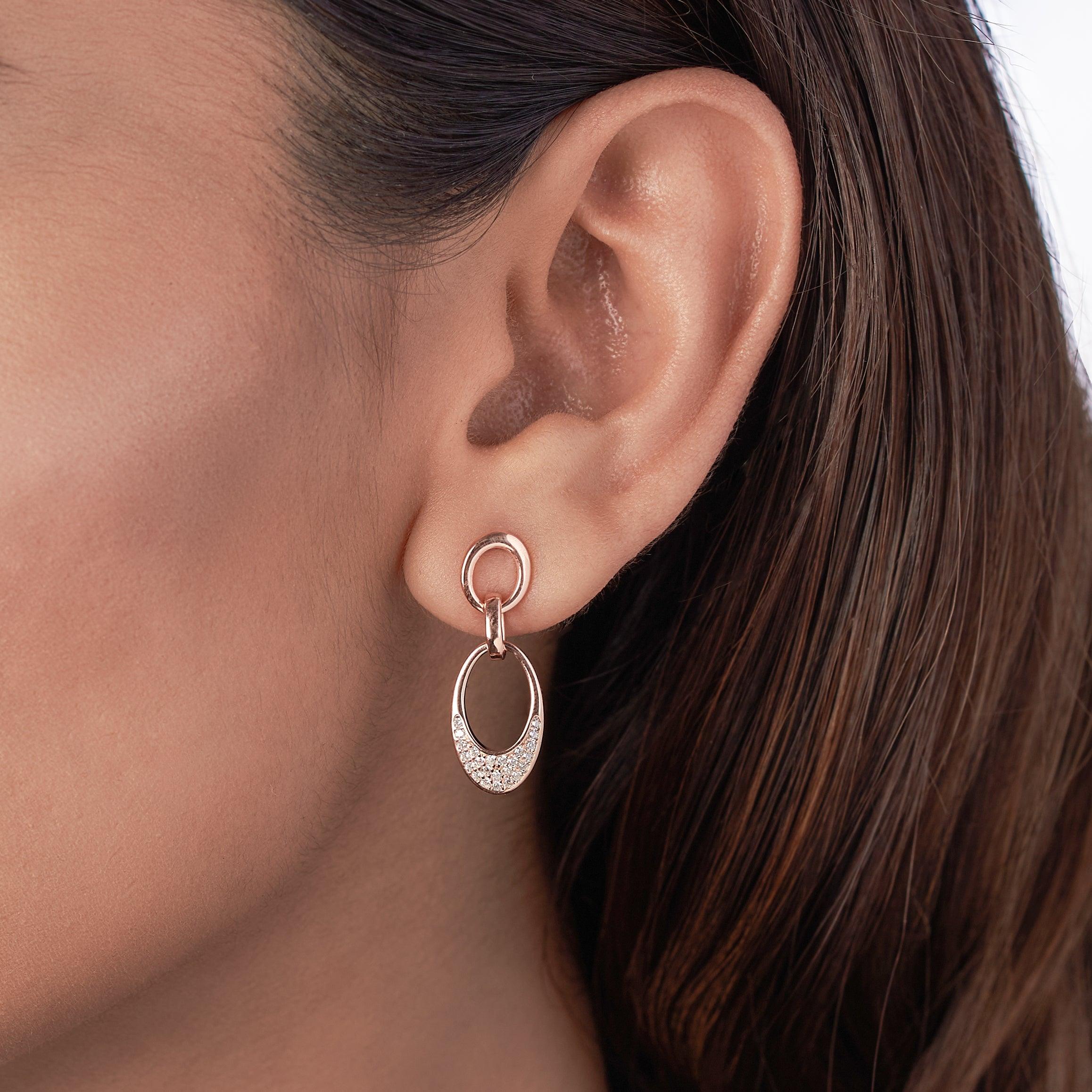 Rose Gold Crescent Zircons Earrings Dhanaza