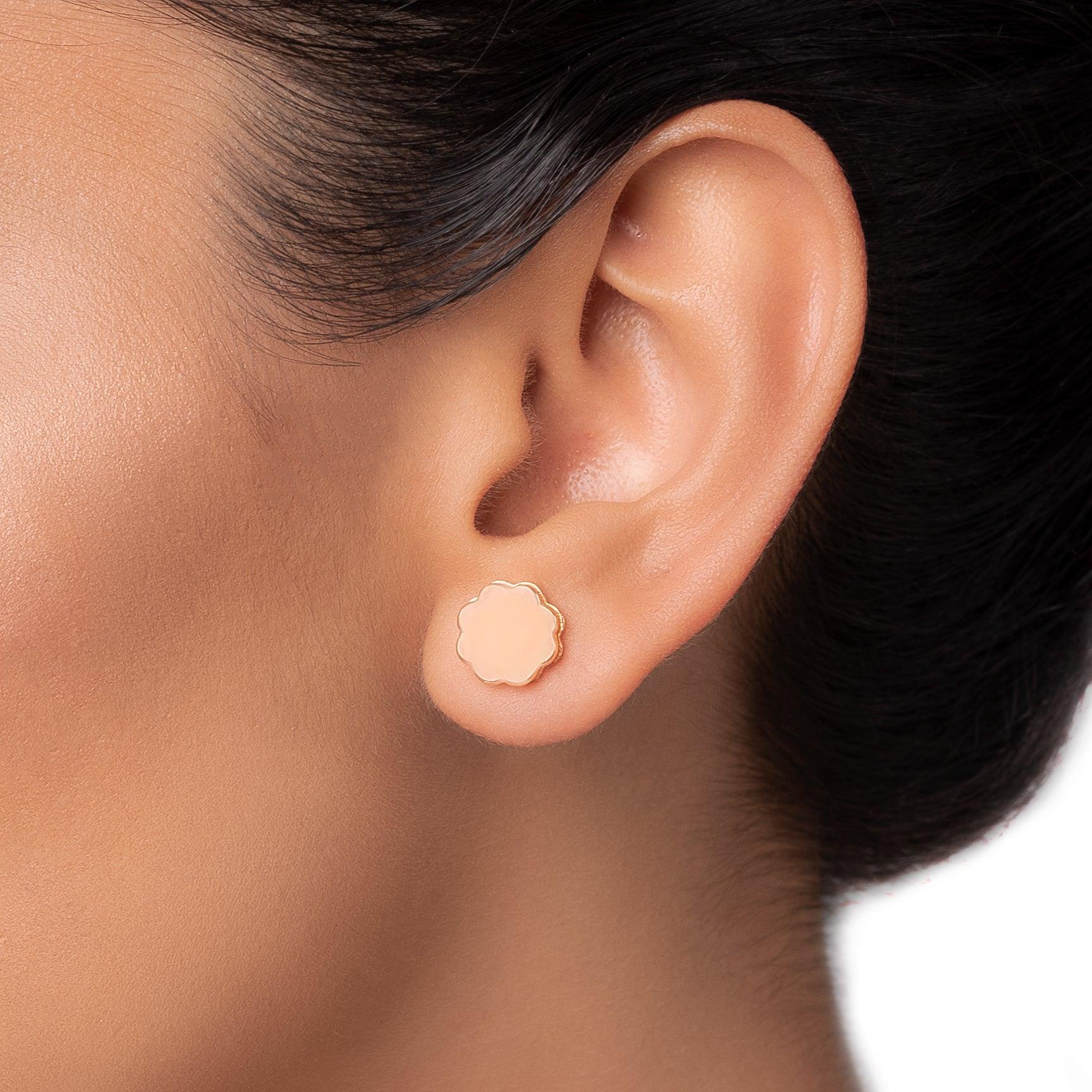 Rose Gold Glossy Flower Studs (Earrings) Dhanaza