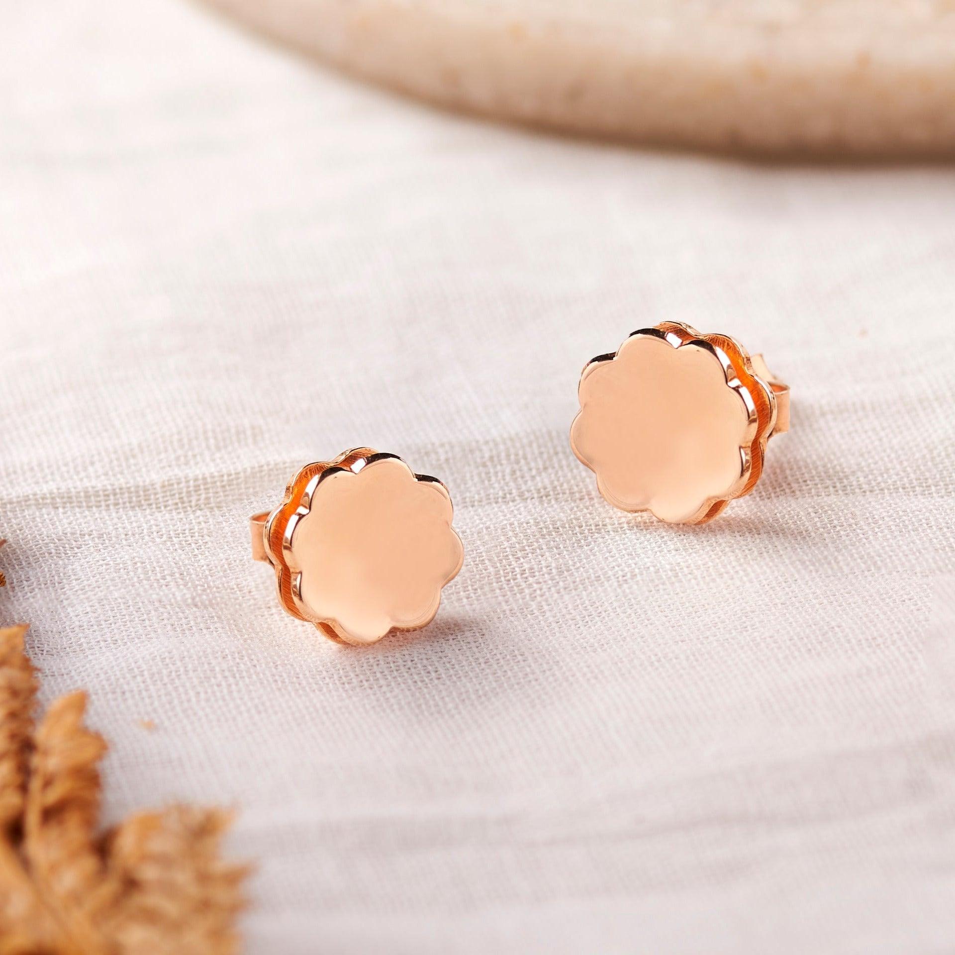 Rose Gold Glossy Flower Studs (Earrings) Dhanaza