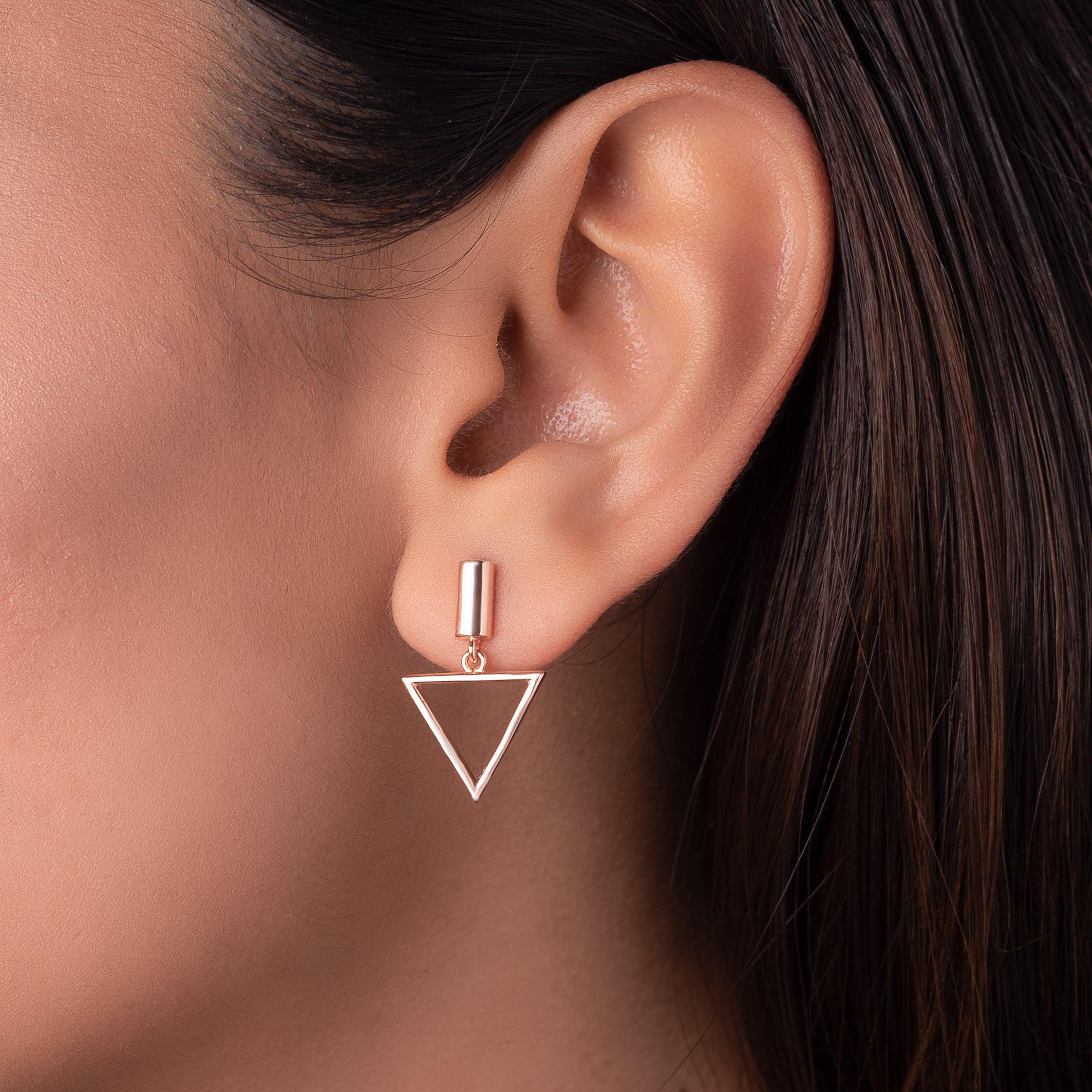 Rose Gold Hanging Triangle Earrings Dhanaza