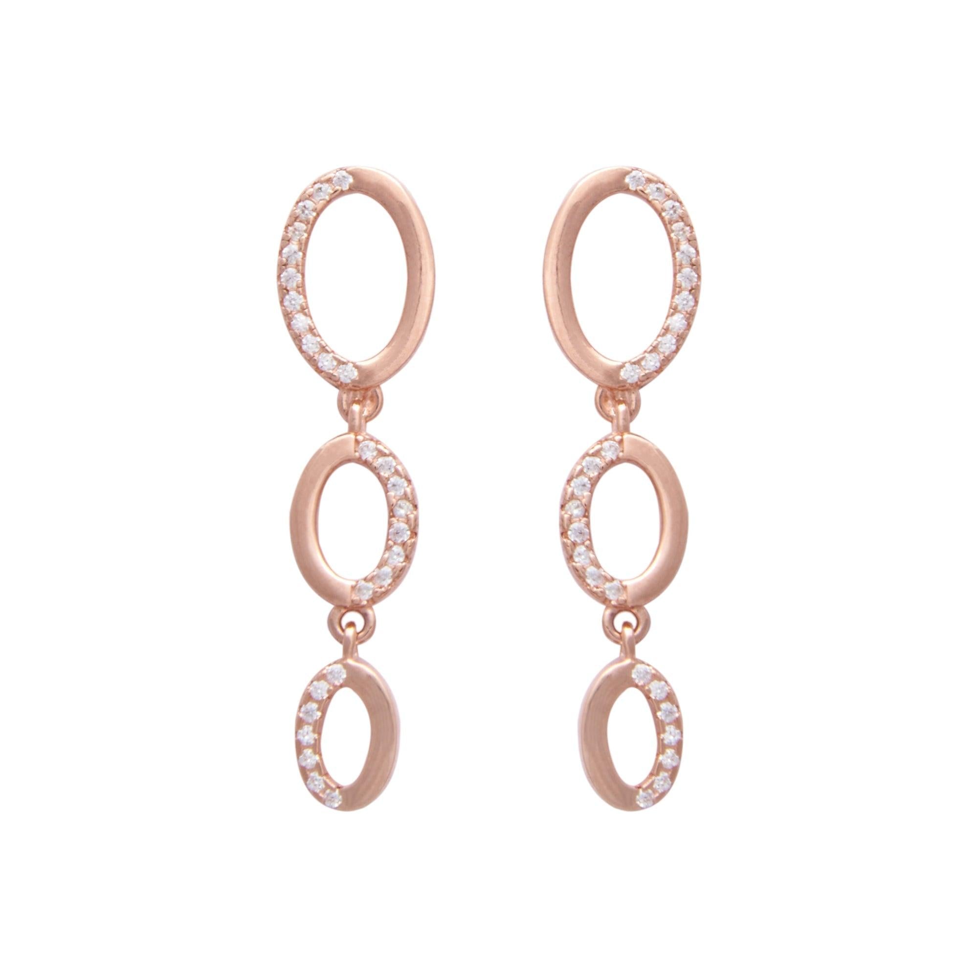 Rose Gold Oval Trio Zircon Earrings Dhanaza