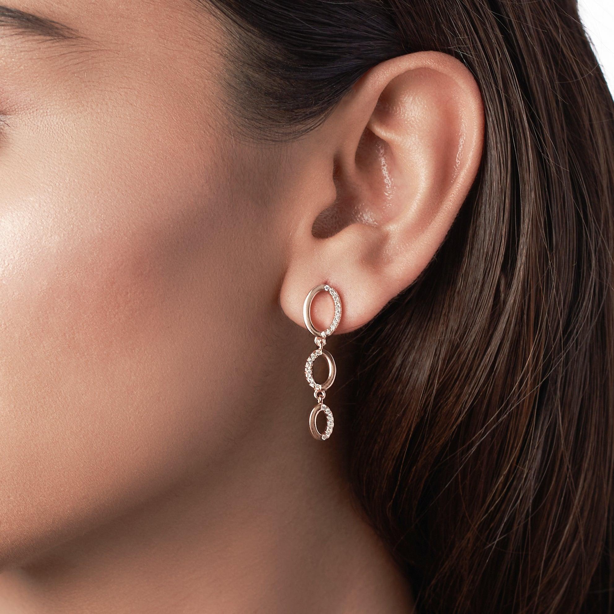 Rose Gold Oval Trio Zircon Earrings Dhanaza
