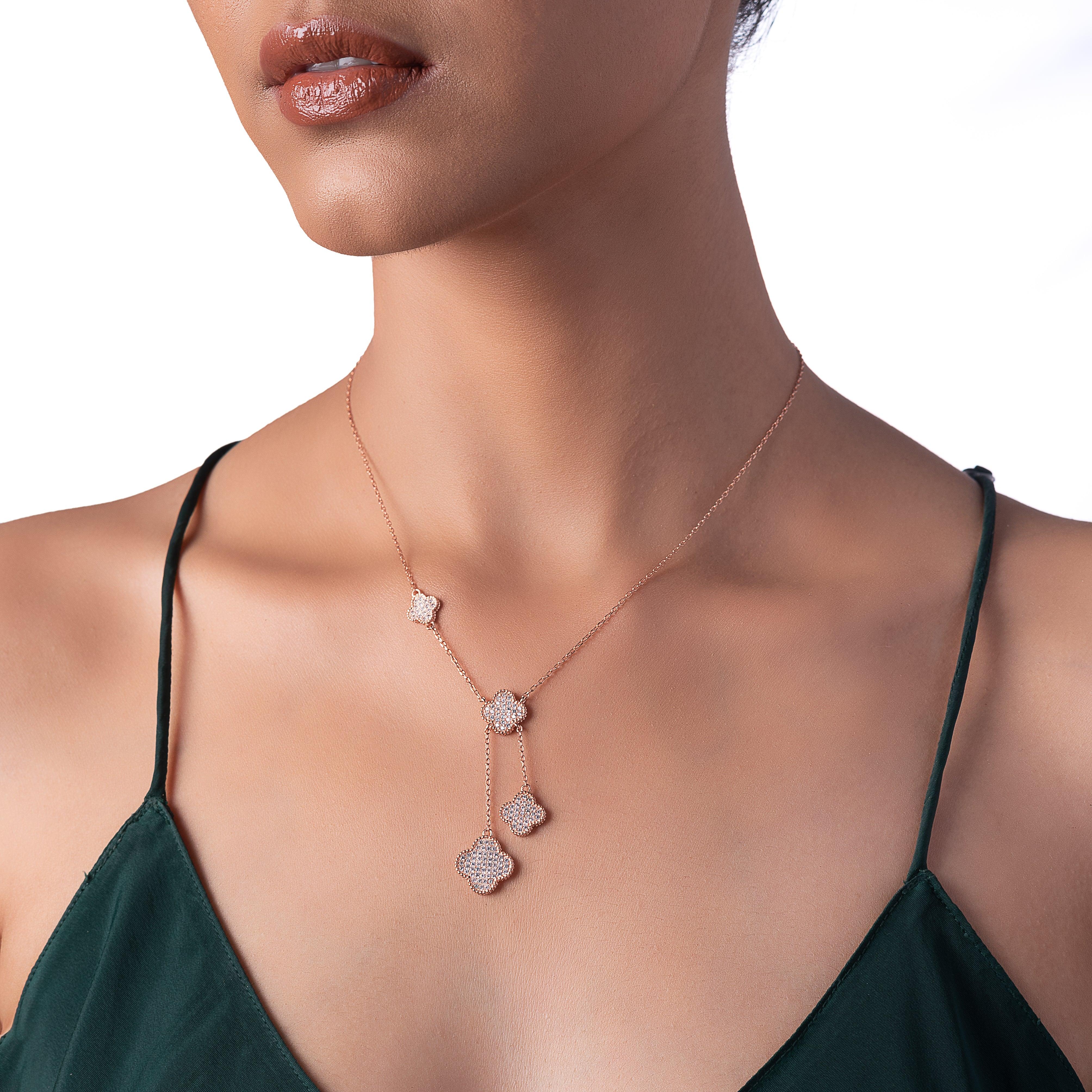 Rose Gold Quatrefoil Danglers Necklace Dhanaza