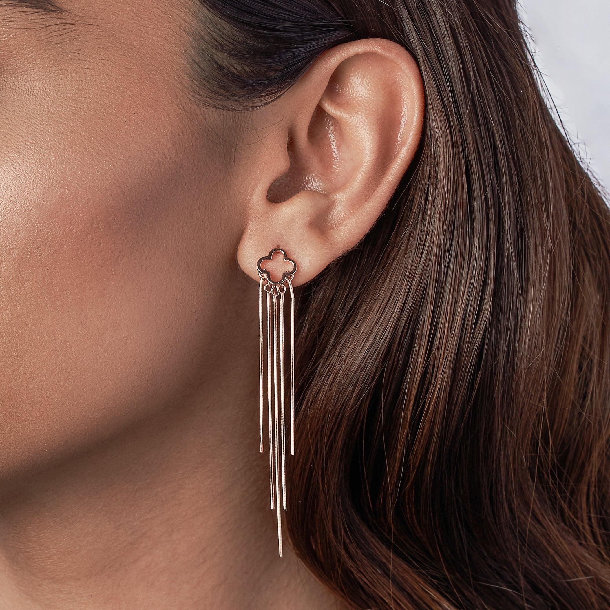Rose Gold Quatrefoil Strings Earrings Dhanaza